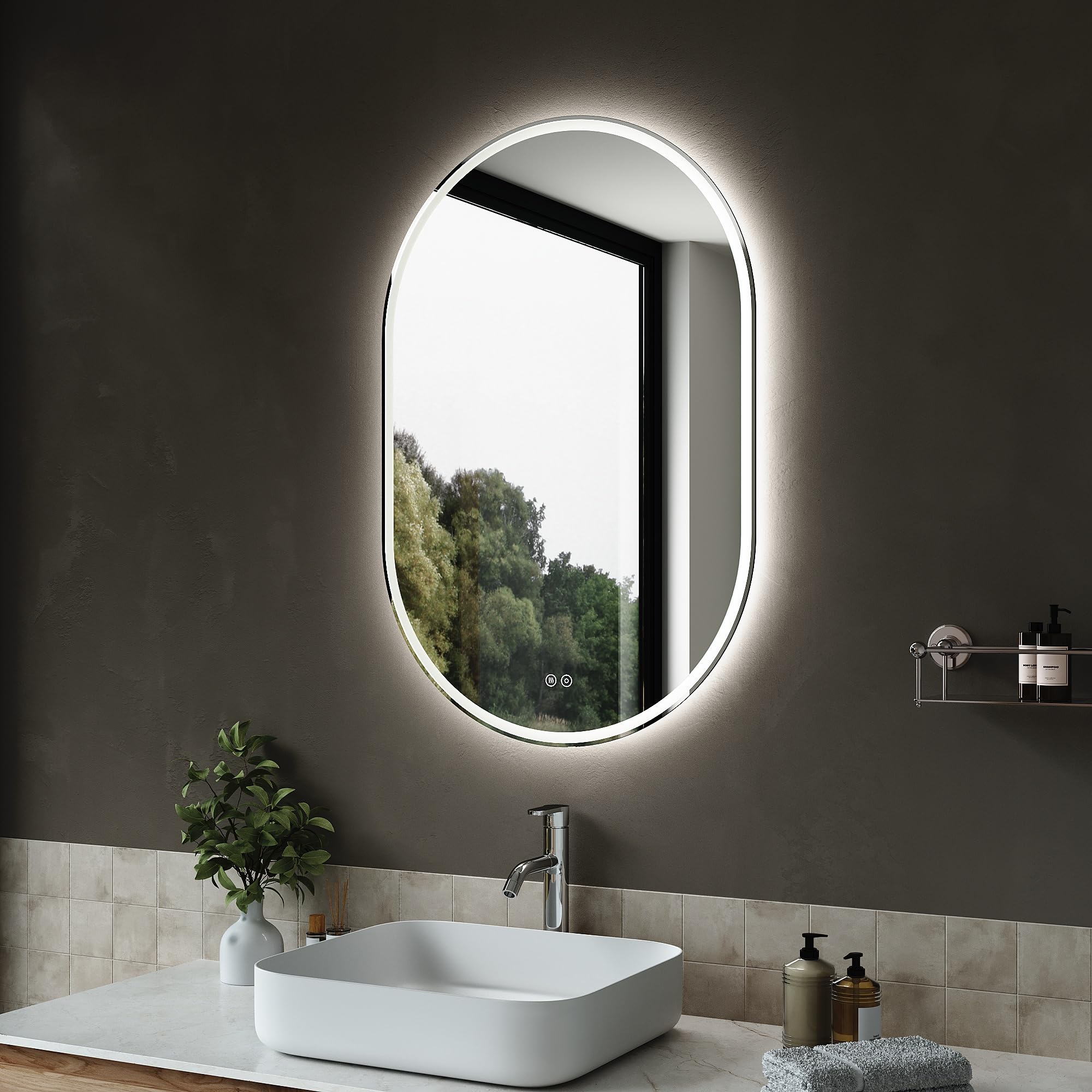 Sirhona - Espejo LED para cuarto de baño, ovalado, 90 x 60 cm, regulable, 3 colores ligeros, antiniebla, memoria, IP44, buja, espejo de pared cuarto de baño, horizontal y vertical