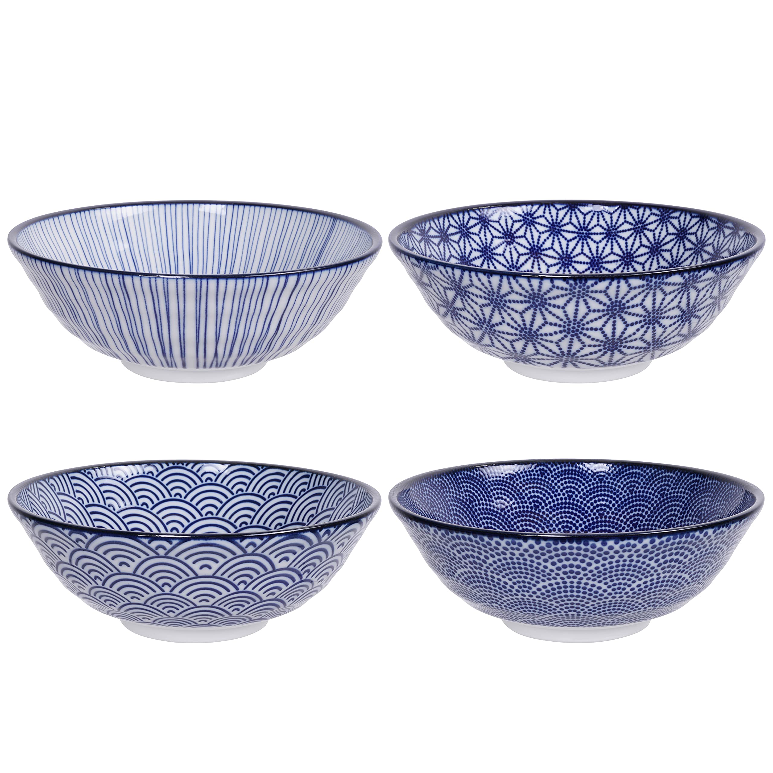 Nippon Blue Assorted Designs Lot de 4 bols pour ramen 21 x 7,8 cm 1000 ml