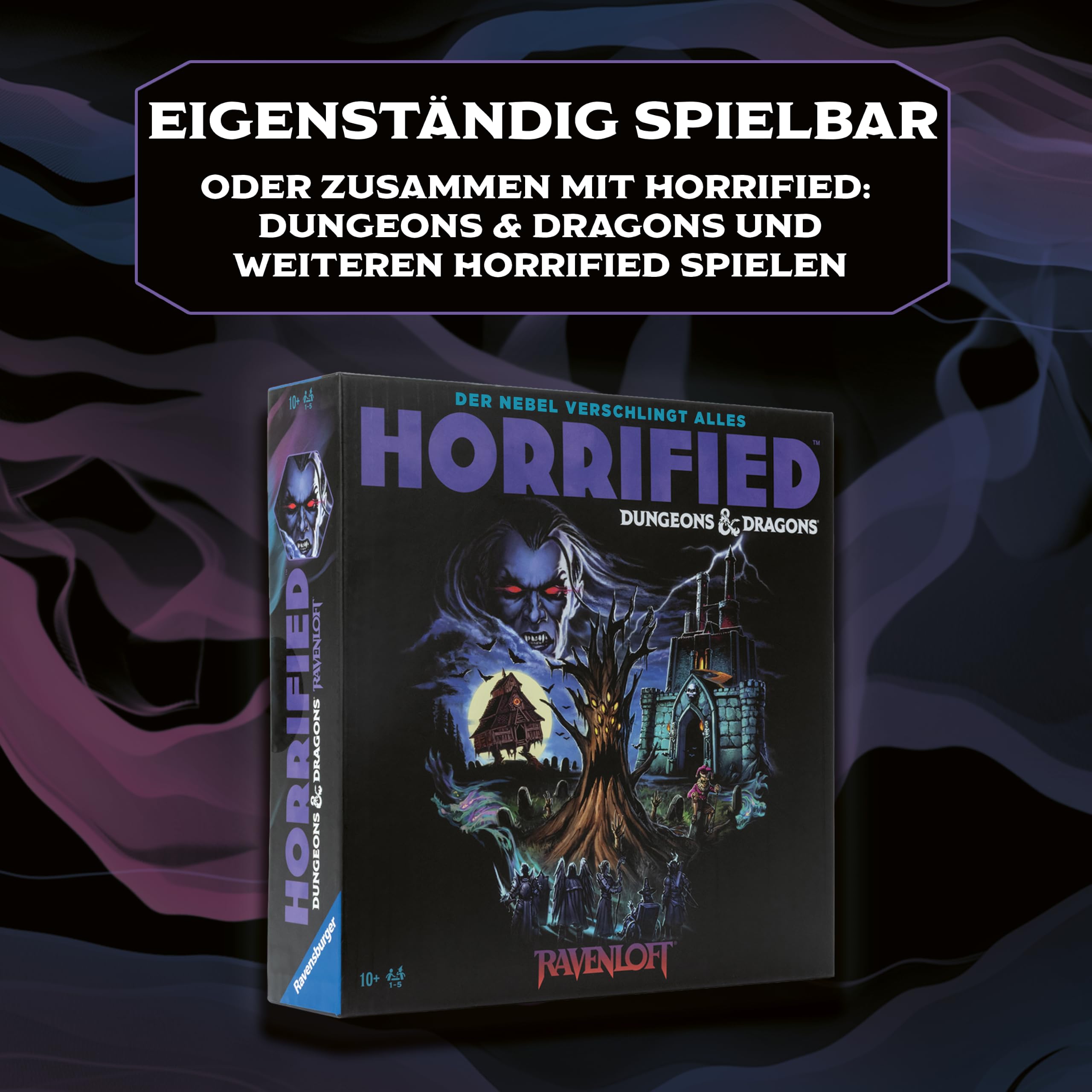 Ravensburger 25017 - Horrified: Dungeons & Dragons 2 – Strategisches Brettspiel – Kooperatives Brettspiel – Monster Challenges – Strategiespiel für 1 bis 5 Spieler, ab 10 Jahre