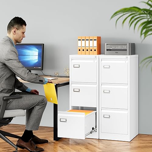 Miniatura 2 de SISESOL Archivador vertical de 3 cajones con cerradura, archivador de acero inoxidable, archivador de metal para organizador de oficina en casa,