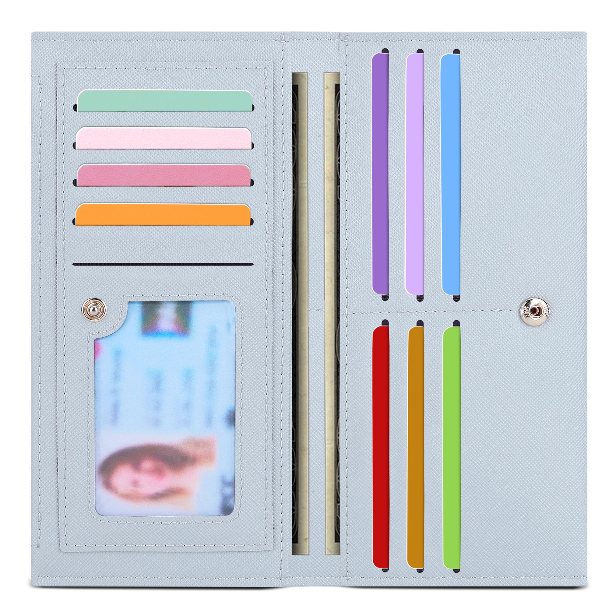 Tipmile Slim Wallet for Women, RFID Blocking Credit Card Holder, Ladies Bifold Wallet with Zipper, Light Blue