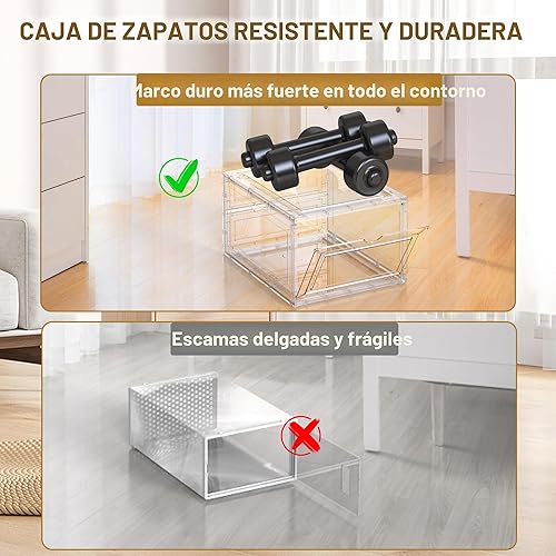 Miniatura 6 de Mitees Paquete de 10 cajas de almacenamiento apilables de plástico duro transparente grandes y resistentes para zapatos tamaño 12, contenedores