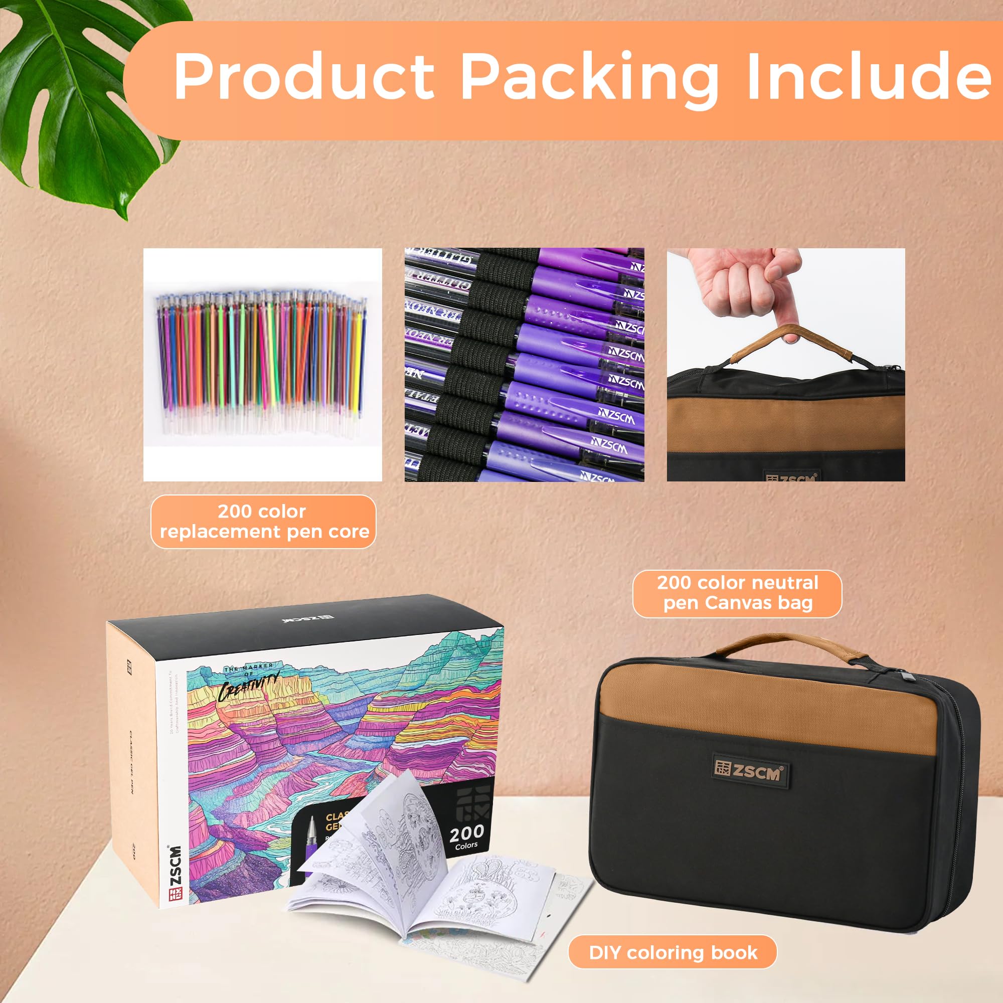 ZSCM 400 Packgelstifte für Erwachsenen Malbuch, 200 Künstlerfarben mit 200 Nachfüllungen, feiner Tipps Metallic Glitter Gel Stifte zum Zeichnen von Doodling Journaling Craft Art Supplies