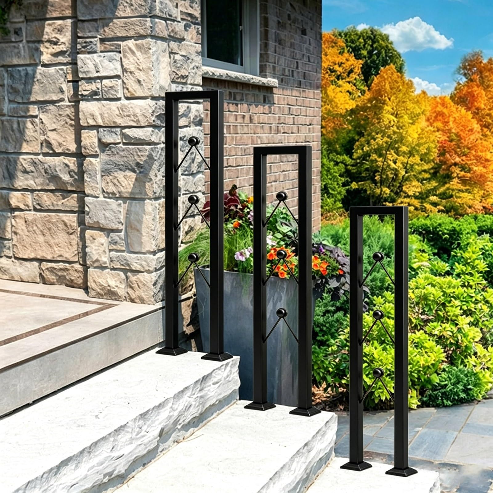 Gaommini Black Square Tube Stair Banister Railing For Wooden Or Concrete Steps, Gold Wrought Iron Balustrade Handrail Guardrail, Non-Slip Hand Rails For Garden Loft Villa