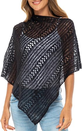 Back From Bali Womens Lightweight Knit Poncho Sweater Sheer Pullover Shrug Shawl Summer Cover Up
