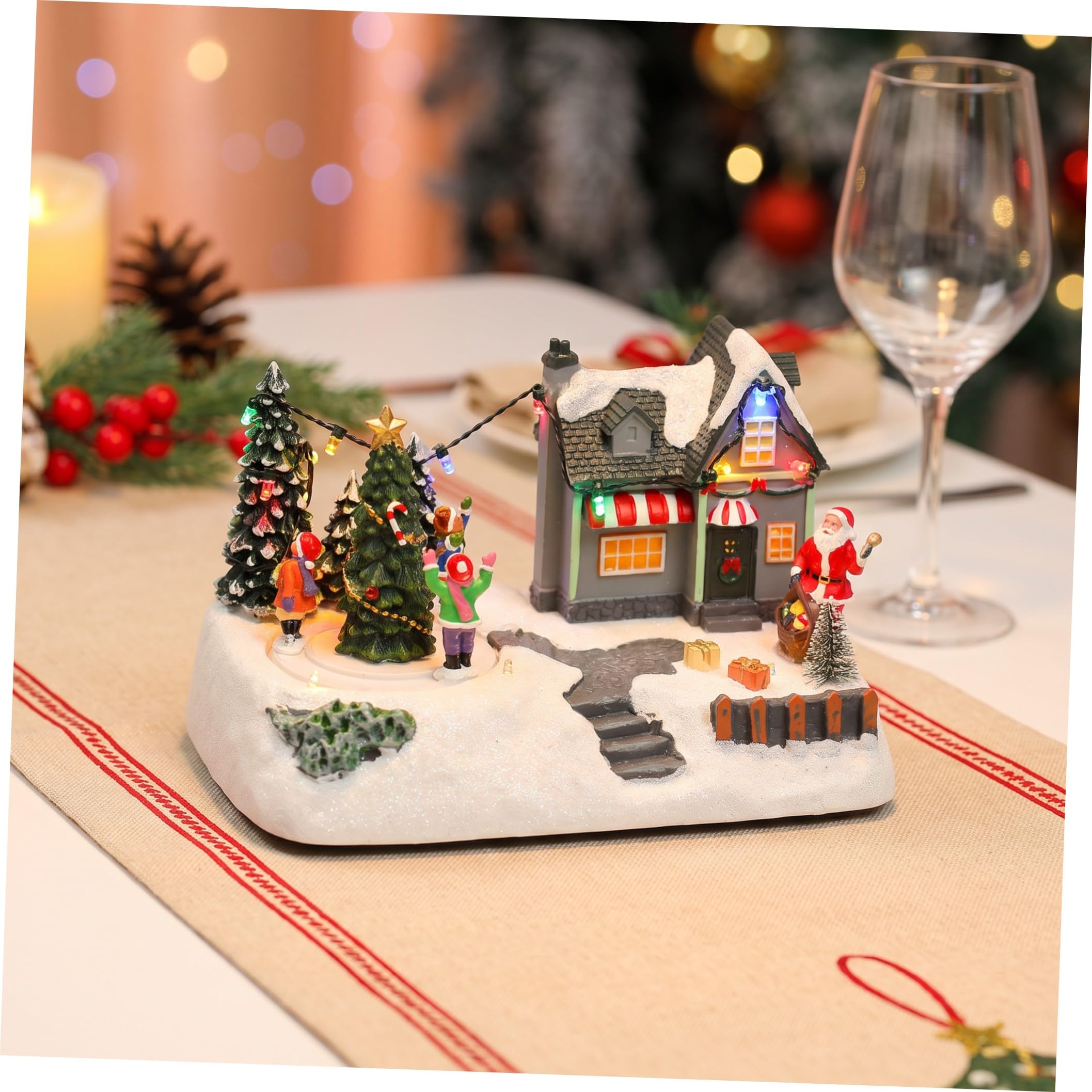 TOYANDONA Casa Natalizia in Resina con Luce, Decorazione da Tavolo