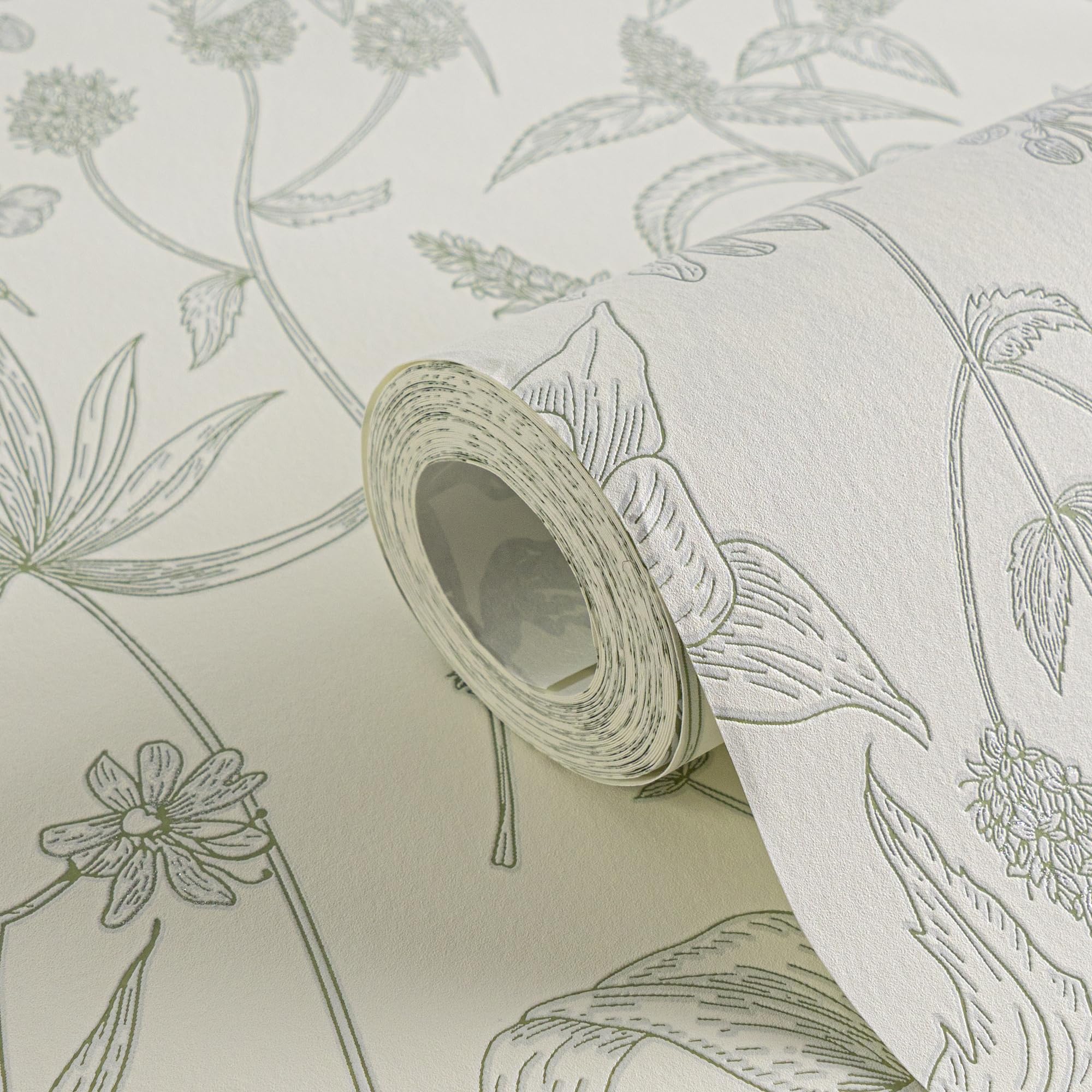 Livingwalls Jette 5 | 373635 | Carta da parati in tessuto non tessuto effetto floreale, 0,53 m x 10,05 m | verde