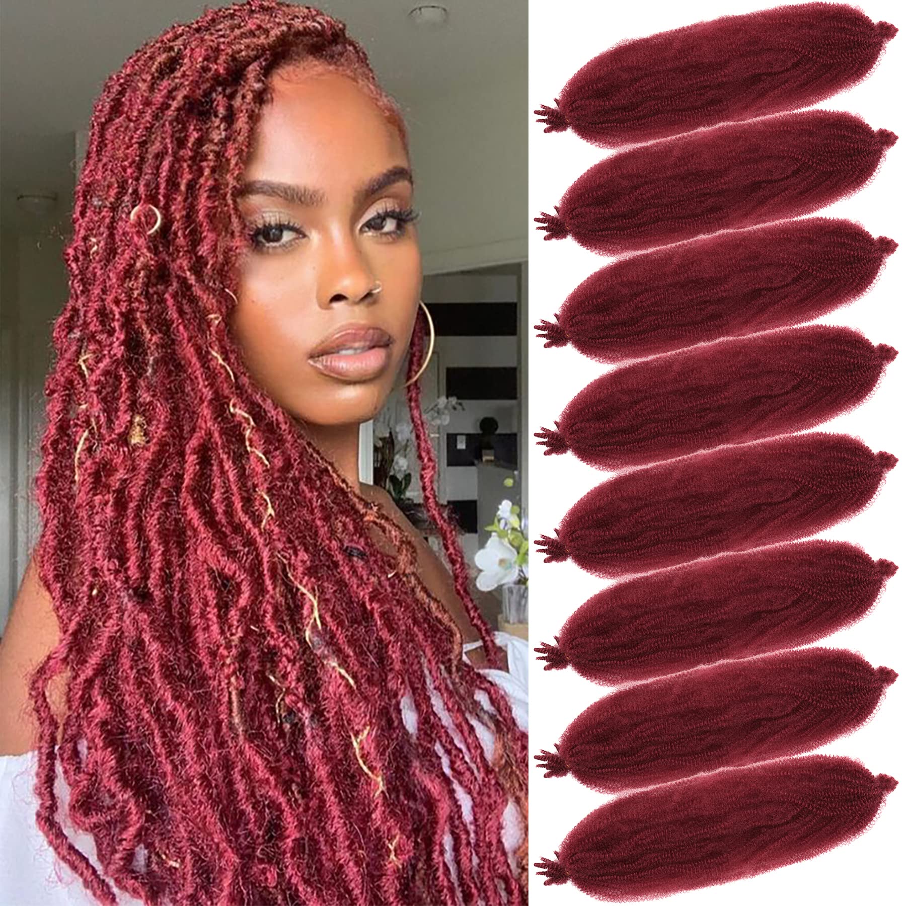 Springy Afro Twist Hair 8 Packs Marley Twist Braiding Hair Pre Separated Spring Twist Hair for Faux Locs Crochet Hair Kinky Twist for Braiding