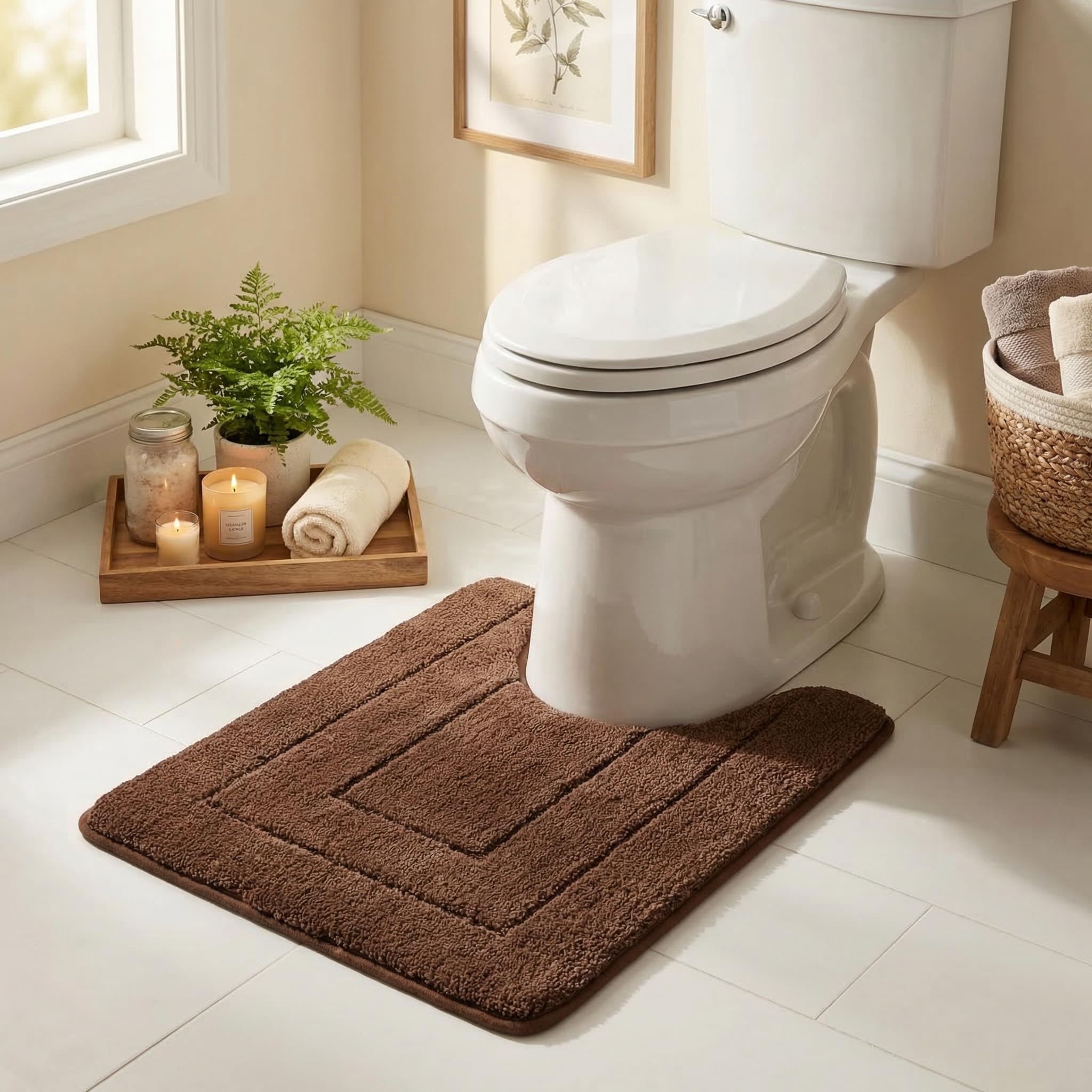 Photo 1 of GRANNY SAYS Bathroom Toilet Rugs U Shaped, Bath Mats for Bathroom, Bath Rugs Non Slip Washable, Absorbent Microfiber Toilet Mat, Soft Plush Shaggy Bath Carpet, 20" x 24", Brown