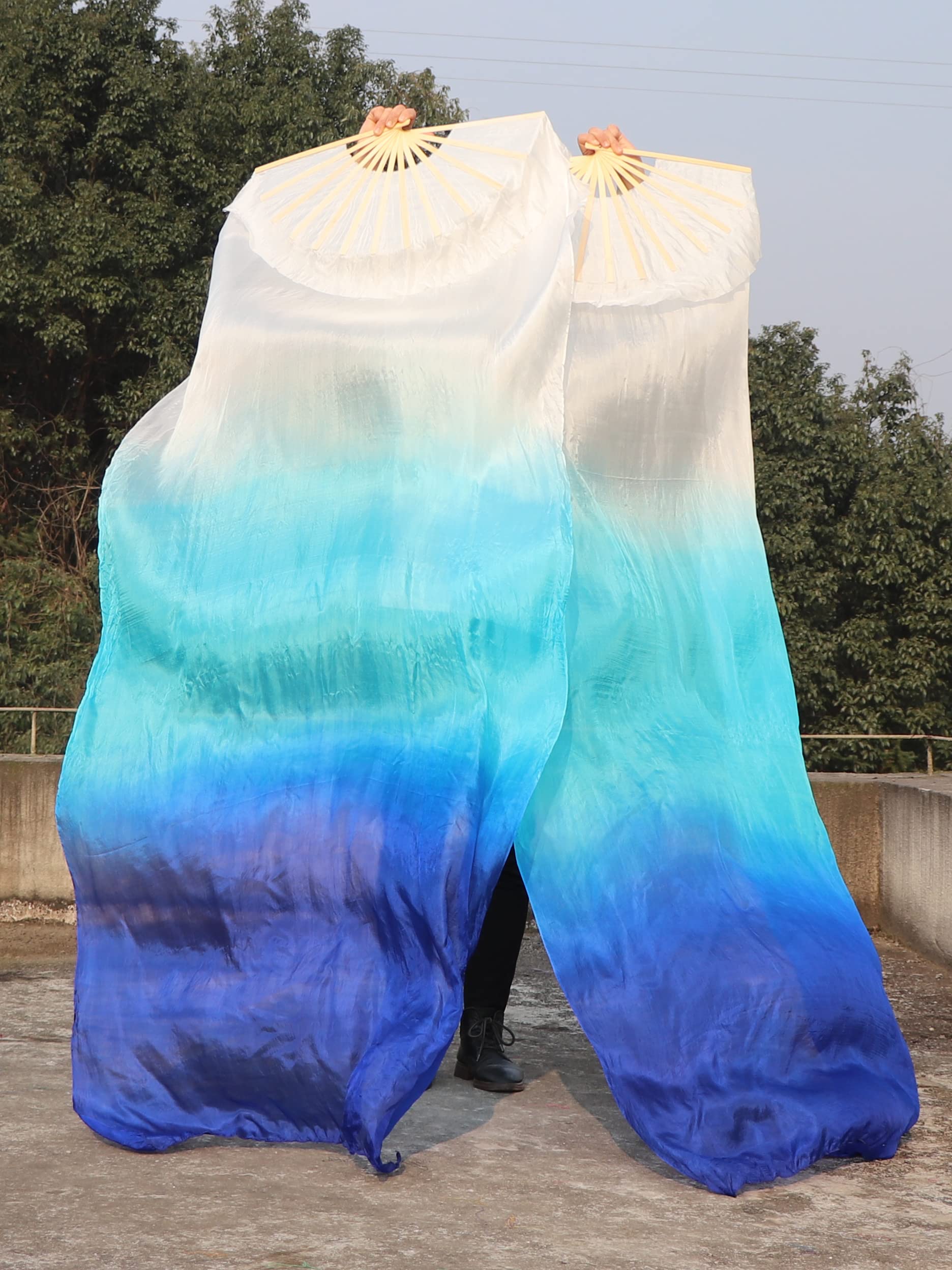 Winged Sirenny Abanicos Velos Seda Natural 180 cm Danza del Vientre Pintados a Mano Mango Bambú Ajustable 2 Unidades