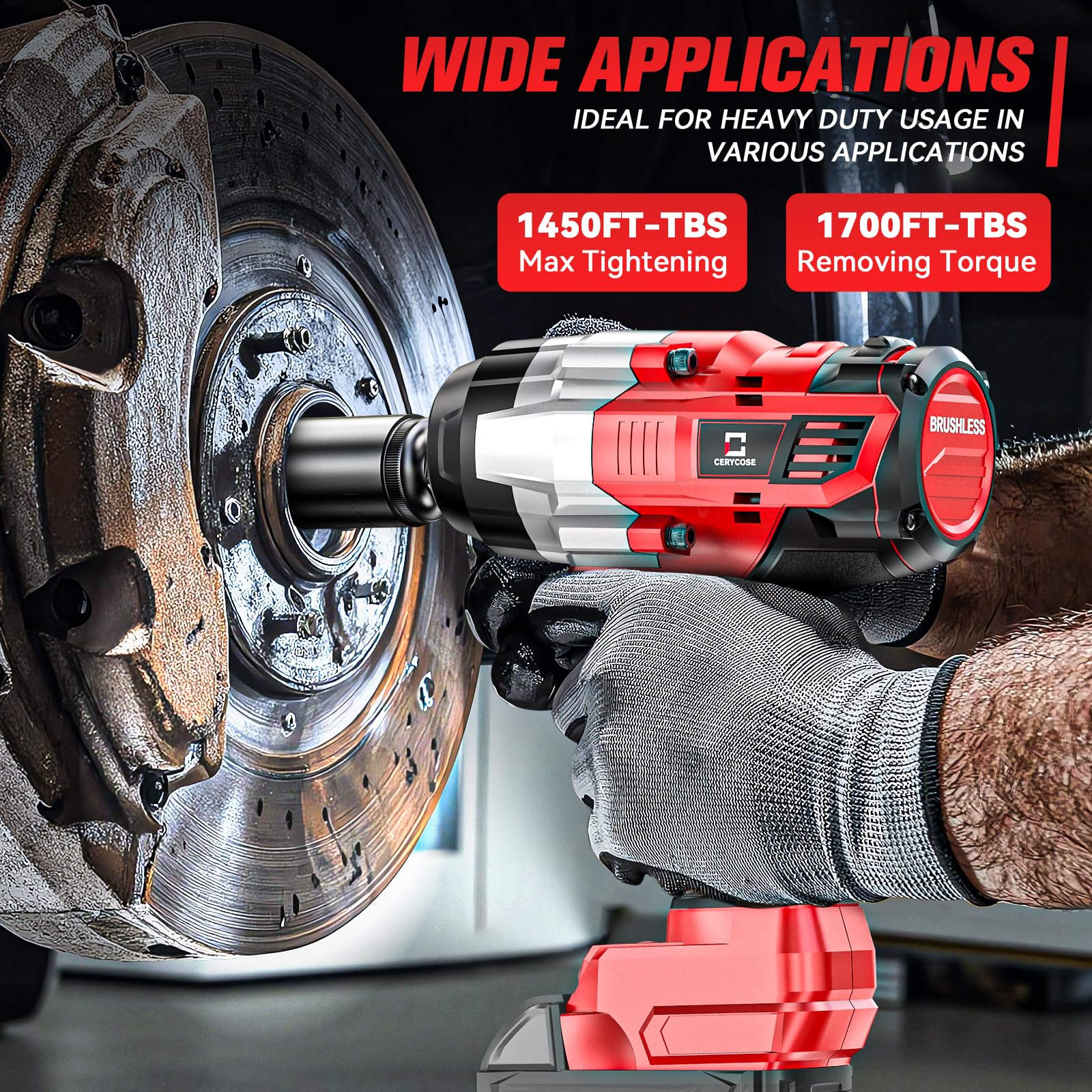 Llave de impacto inalámbrica de 1/2 pulgada para batería Milwaukee de 18 V: llave de impacto de alto par de 1400 pies de libra, herramienta resistente, pistola de impacto eléctrica sin escobillas