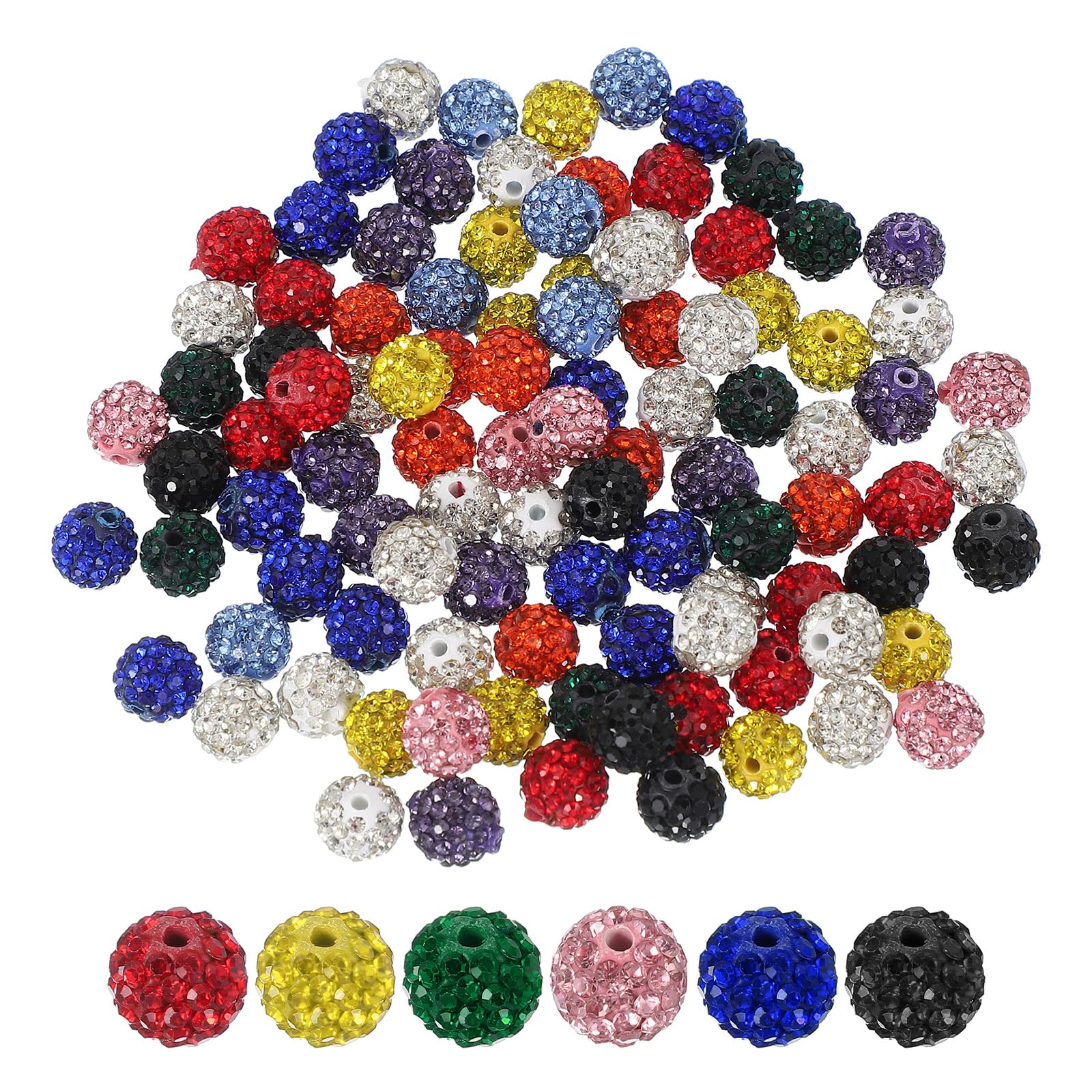 PATIKIL 100 Pcs Multicolor Round Rhinestone Beads for Jewelry Making 10mm Shiny Disco Ball Sparkle Crystal Clay Beads with Hole for Bracelet Necklace DIY Crafting