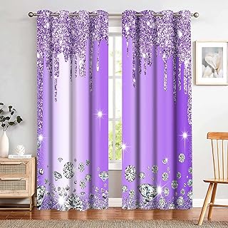 Purple Shiny Diamond Curtains Gorgeous Sparkling Drips Blackout Curtains Room Darkening Suitable for Girl Princess Bedrooms Living Rooms Art Decoration 2 Panels 42x84inch(No Sequins No Sequins) - Buy now