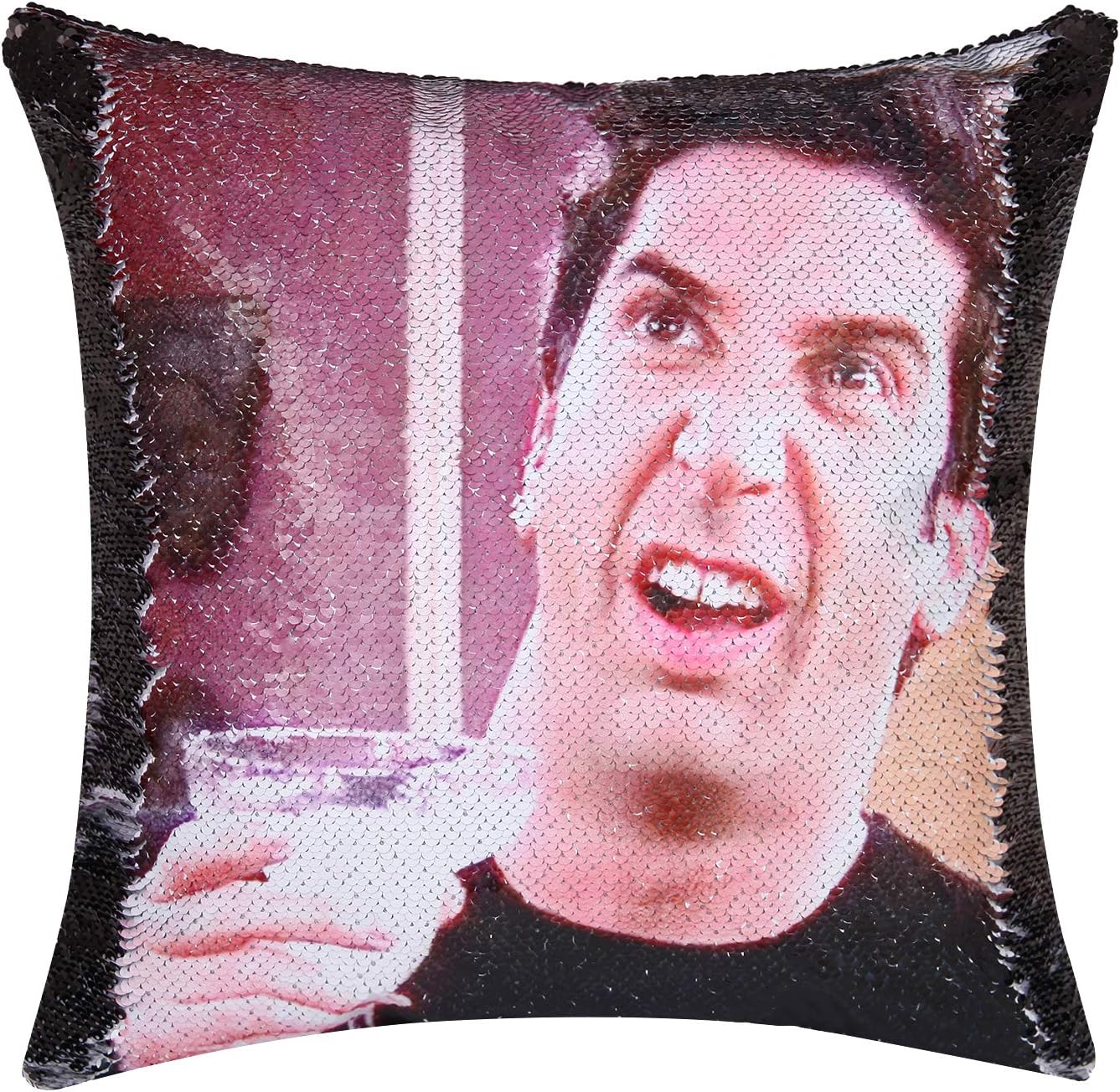 JASEN Funny Magic Sequin Pillow Covers Ross Geller Sequins Pillow Reversible Mermaid Pillow with Black Sequins Cover Decorative Pillow Covers 16"x16"