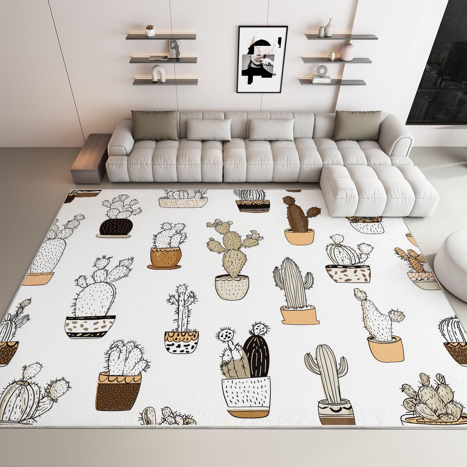 Générique Minimalizm ręcznie rysowany kaktus dywan do salonu 160 x 230 cm wewnętrzny antypoślizgowy dywan, miękki dywan z krótkim włosiem nadający się do prania - do salonu, sypialni i jadalni