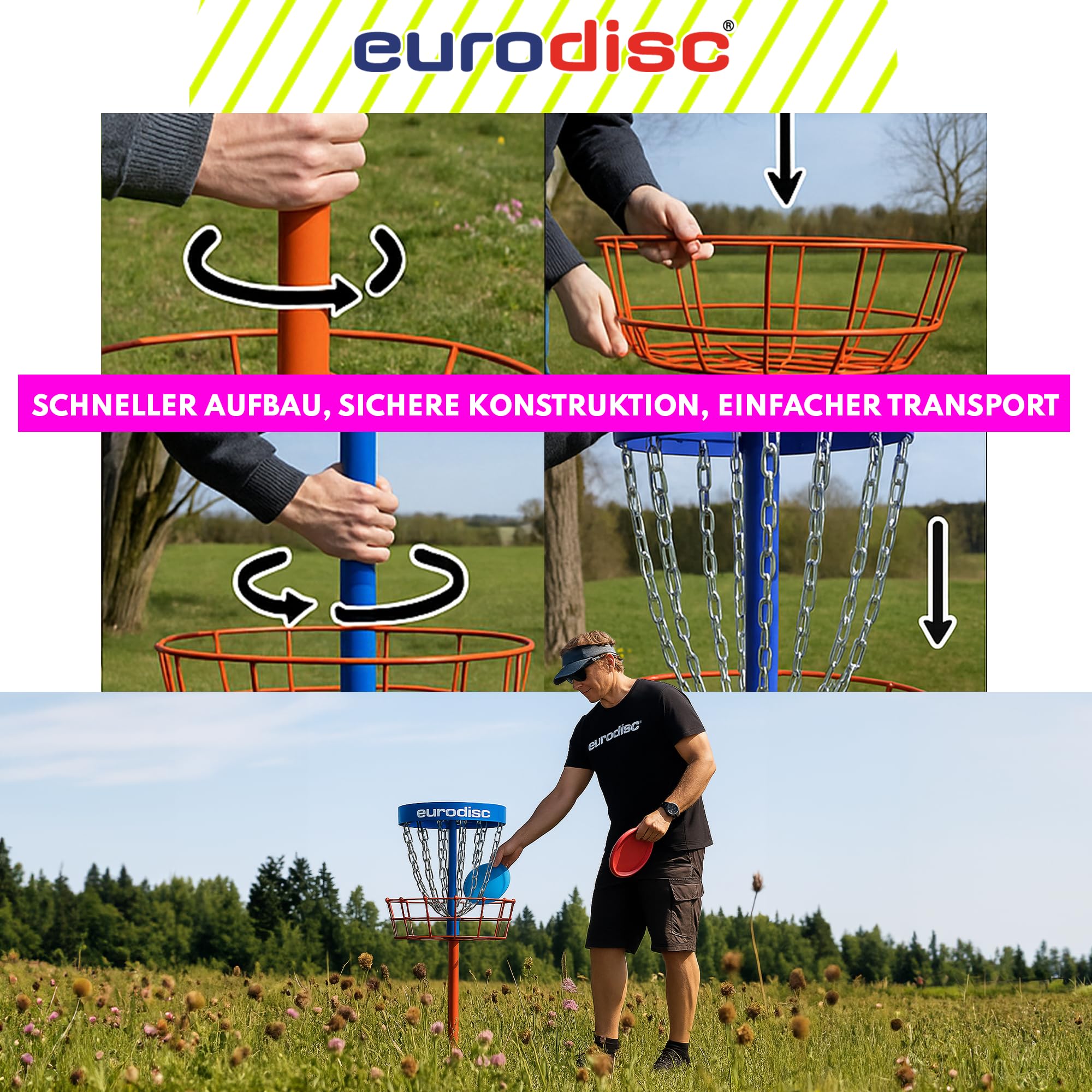 eurodisc Mini Discgolf Zielkorb Set - Discgolf Trainingskorb inkl. 5× 25g XS Trainings-Discs für Wurftechnik & Präzisionstraining