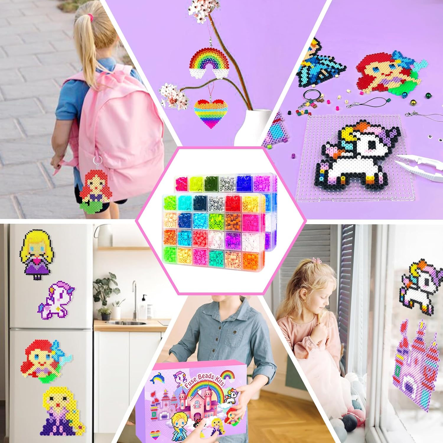 Fuse Beads Kit - 48 Colors 5mm Fuse Beads Set with Pegboards, Ironing Papers and Accessories, Fuse Beads 2 Boxes, DIY Craft Kits for Kids, Arts and Crafts Gifts for Girls & Boys Christmas Birthday