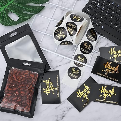 Miniatura 9 de Juego de 1120 calcomanías y tarjetas de agradecimiento de 1.5 pulgadas con letras doradas, pequeñas tarjetas de agradecimiento y bolsa de embalaje