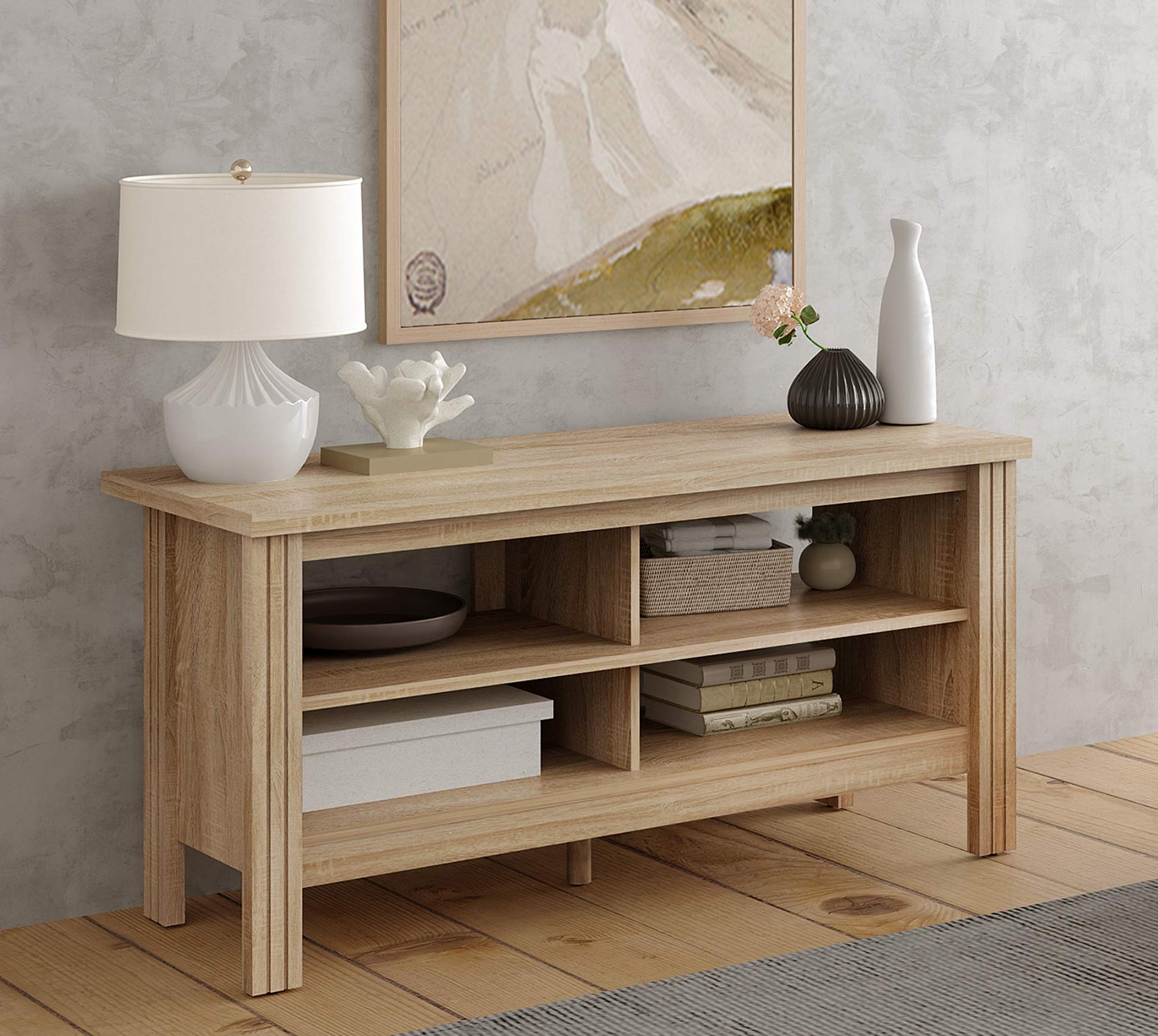 Buy WAMPAT White Oak TV Stand for 55 Inch TV, Classic Small