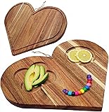 Double-Sided Acacia Wood Heart Cutting Board & Serving Tray Set - XO Charcuterie Serving Tray & Cheese Platter for Wife/Mom,Charcuterie Platter with Juice Groove 14'x12'x0.8'