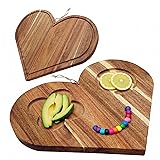 Double-Sided Acacia Wood Heart Cutting Board & Serving Tray Set - XO Charcuterie Serving Tray & Cheese Platter for Wife/Mom,Charcuterie Platter with Juice Groove 14'x12'x0.8'