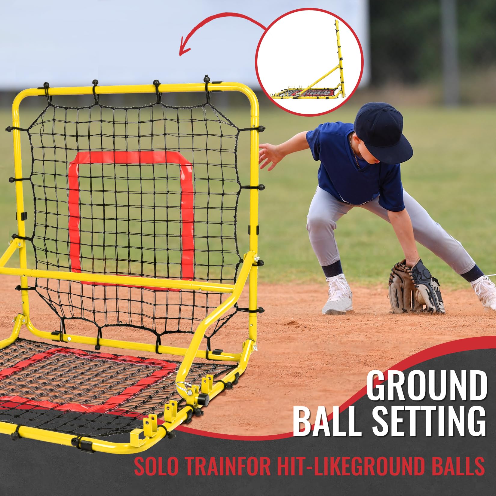Storgem Baseball Softball Rebounder Net, Pitch Back Rebound Net,Soccer Rebound Net, Fielding Rebounder,Double Sided Adjustable Multi-Sports Pitching Rebound Net for Throwing Practice