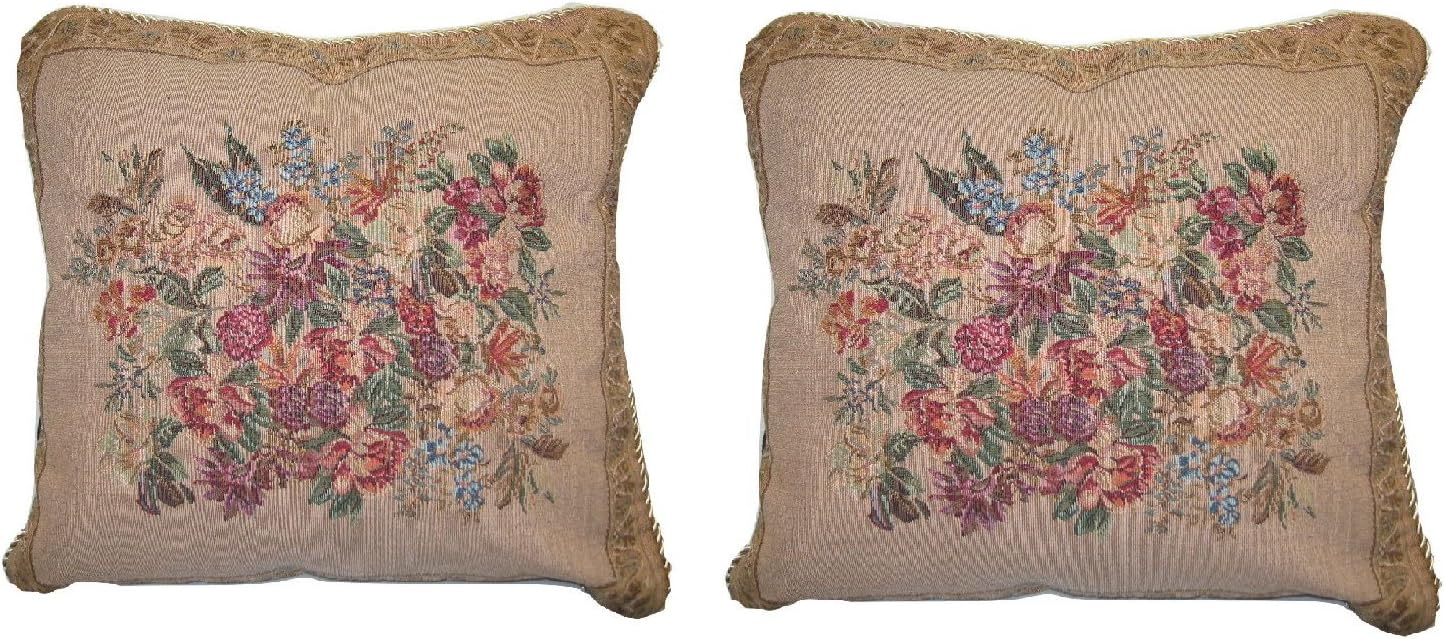 DaDa Bedding Set of 2-Pieces Parade of Fruit and Roses Throw Pillows - Botanical Floral Elegant Woven Square Decorative Toss Accent Cushion Covers with Inserts - 2-Pieces - 18" x 18"