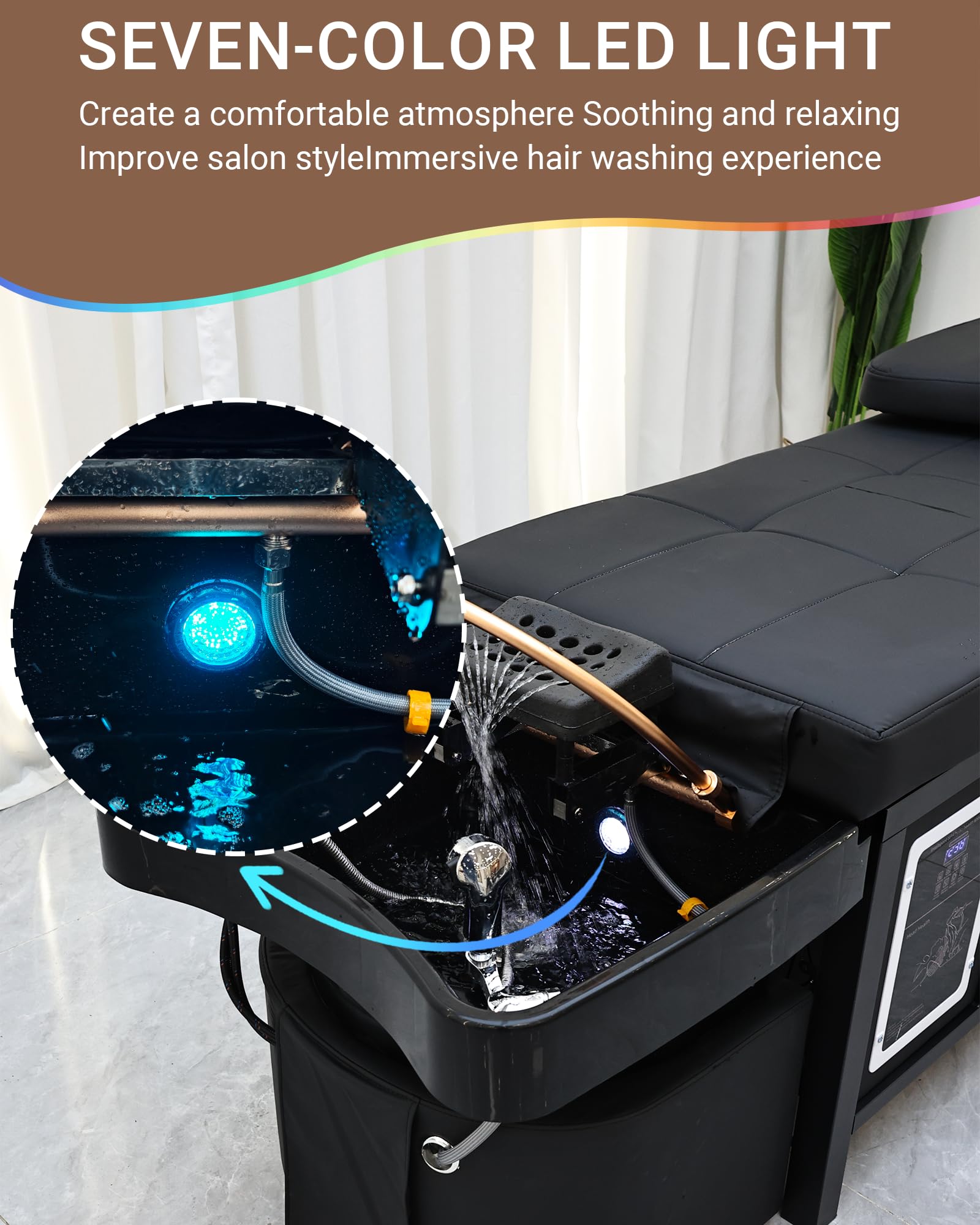 Camilla de spa Nykto Head con vaporizador y circulación de agua para peluquería o barbería.