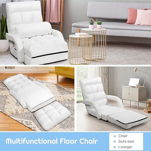 Miniatura 5 de COSTWAY Silla de suelo ajustable, sillón plegable con 5 posiciones, cojín de asiento desmontable, sofá cama para sala de estar, dormitorio, oficina