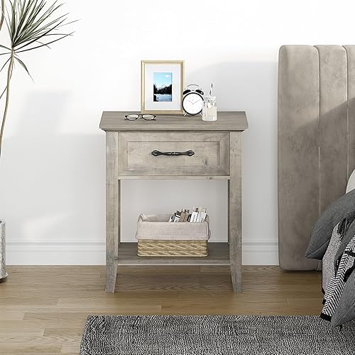 Miniatura 5 de IDEALHOUSE Mesitas de noche, mesas auxiliares para sala de estar con cajón, diseño industrial, mesitas de noche con estante, mesitas de noche para