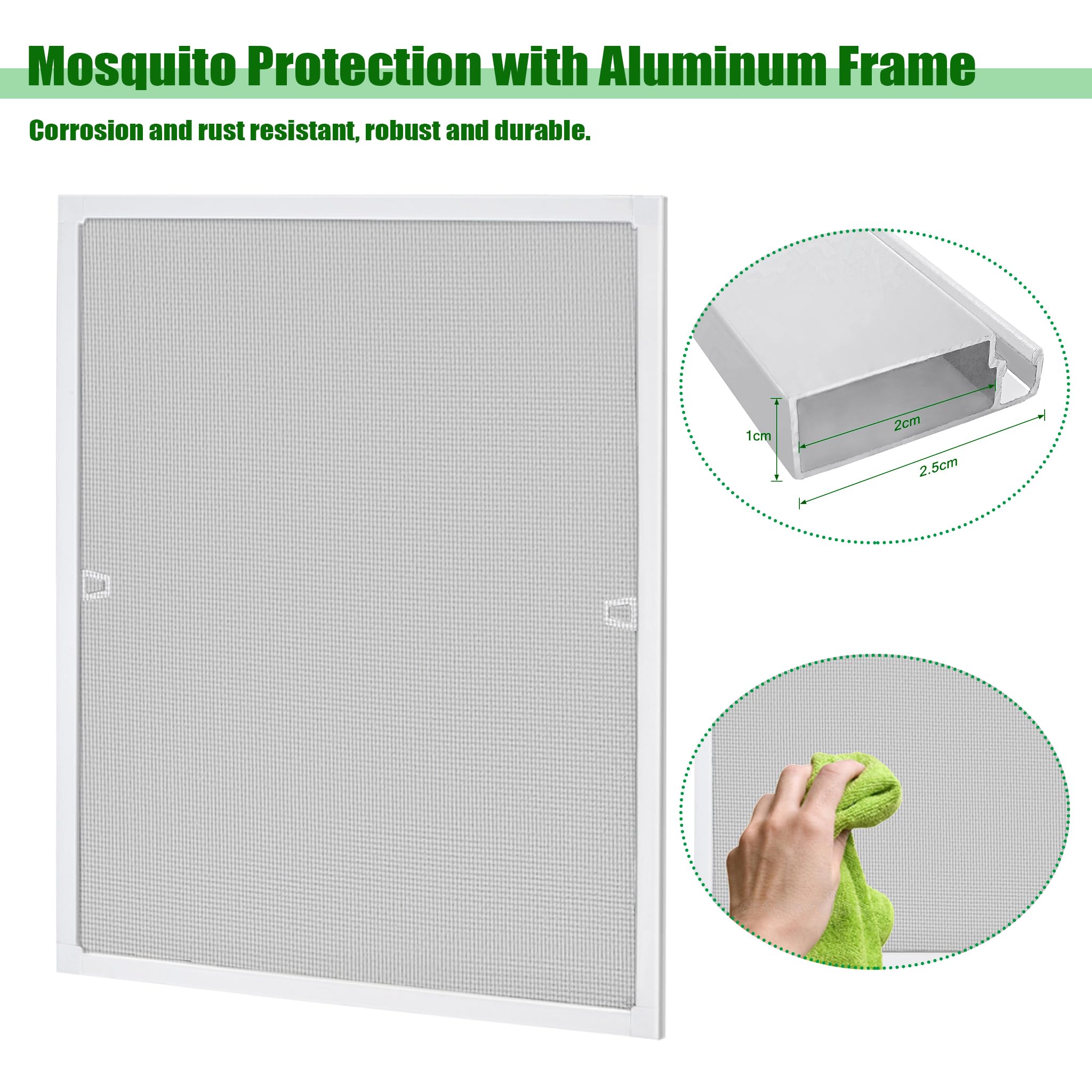 Mosquitera para ventana, mosquitera con mosquitera y marco de aluminio, 100 x 120 cm, sin agujeros ni tornillos, protección contra insectos, rejilla para ventanas (color blanco)