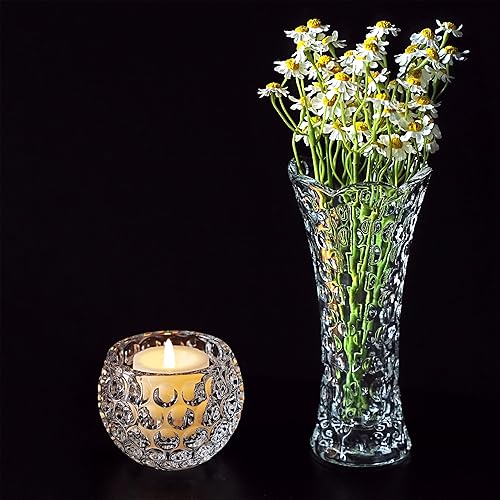 Miniatura 6 de Juego de 2 portavelas de cristal transparente de 3 x 2.3 pulgadas, soportes votivos circulares para decoración de bodas, hogar, fiesta, centro de