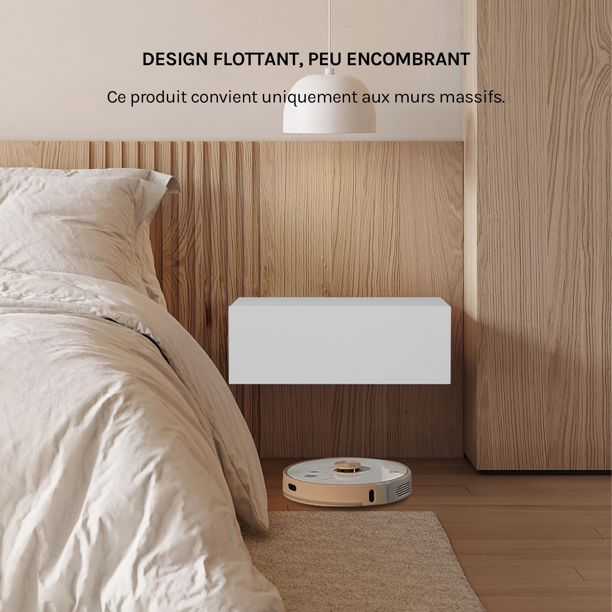 WOLTU Lot de 2 Table de Chevet Suspendue avec Tiroir, Blanc | Table de Chevet Murale, 40x30x14 cm, Moderne, en Bois
