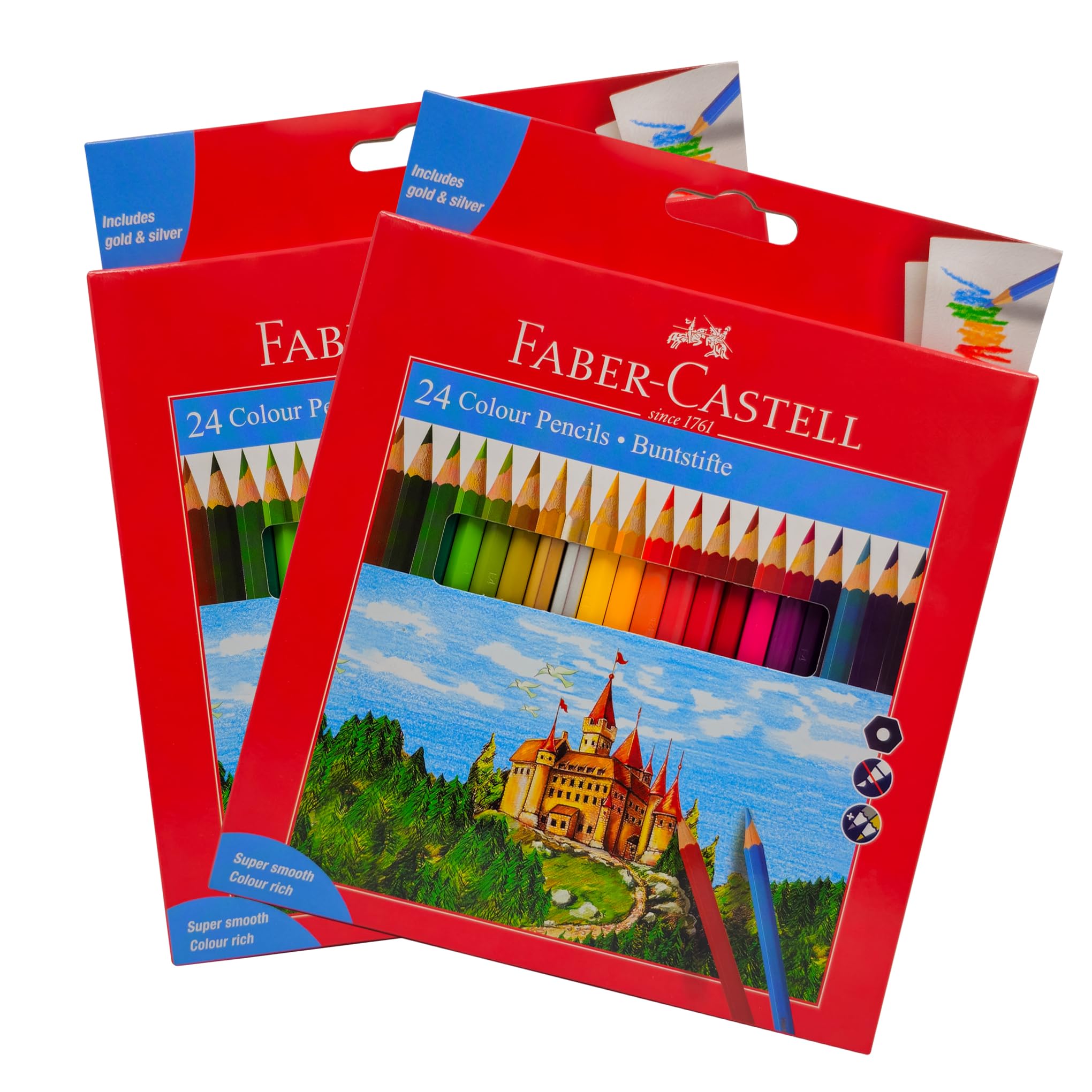 Faber-Castell Colour Pencil 24 Colour [Pack of 2],Artist Drawing Pencils, Colored Pencils for School Kids Teachers, Soft Core Art Drawing for Coloring, Sketching.