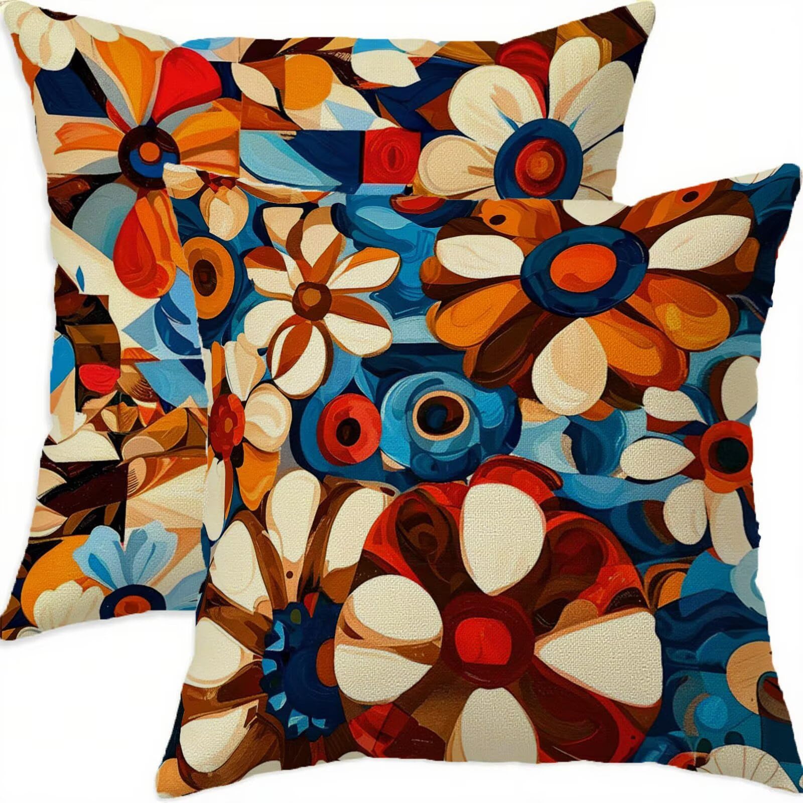 Housse de coussin 75x75 lin imperméable bleu brun de haute qualité avec fermeture éclair invisible