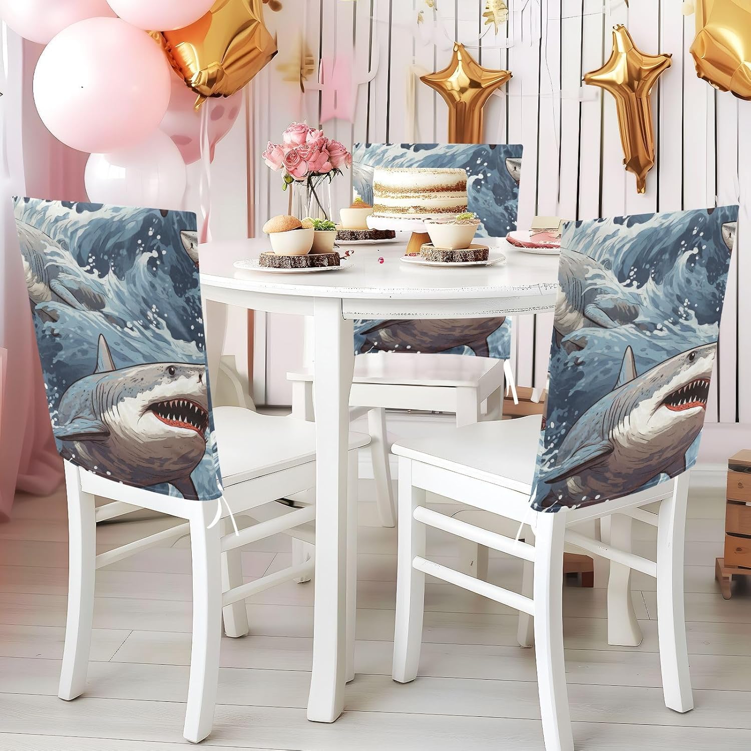ALAZA Vintage Sharks Chair Back Cover Set of 6, Washable Reusable Removable Chair Slipcovers Decorative Chair Cover for Home Kitchen Wedding Party