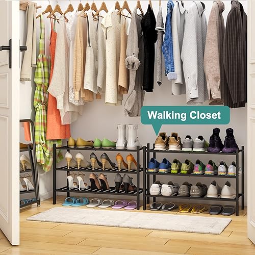 Vista 118 de Zapatero de bambú de 5 niveles para entrada, apilable plegable Natural, organizador de zapatos para armario de pasillo, zapateros de pie