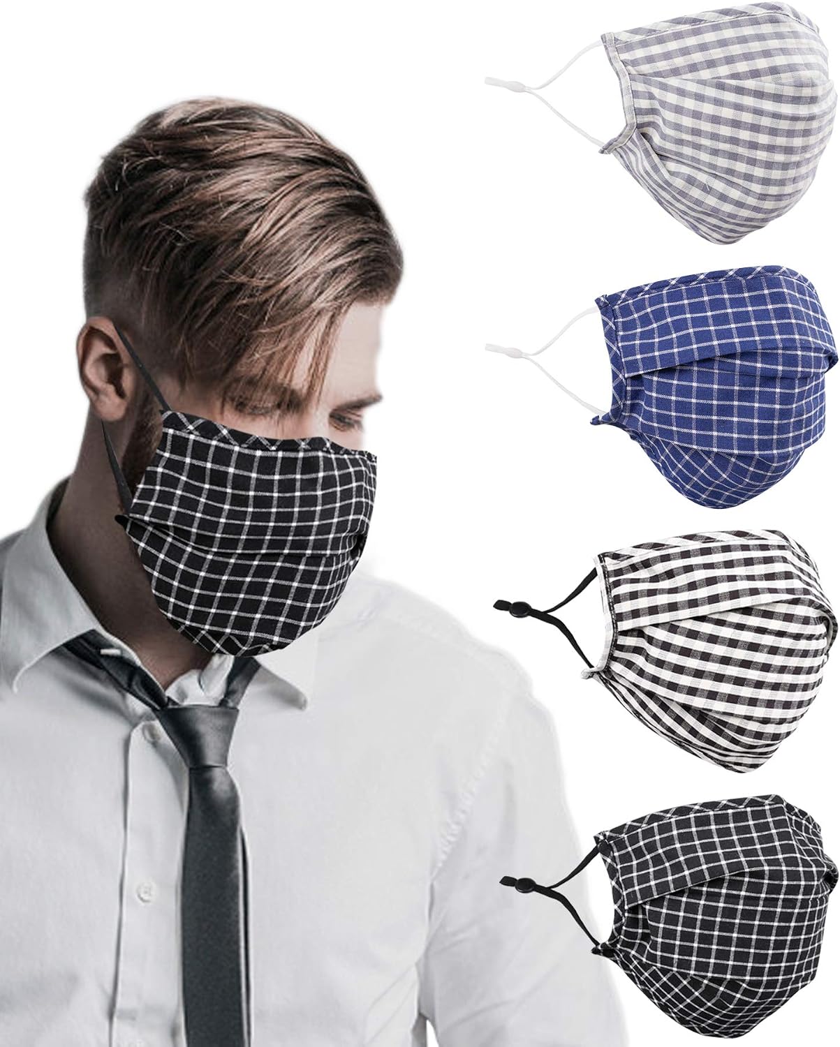 4 Pack Women Men Cloth Face Mask Reusable Washable Breathable with Adjustable Earloop