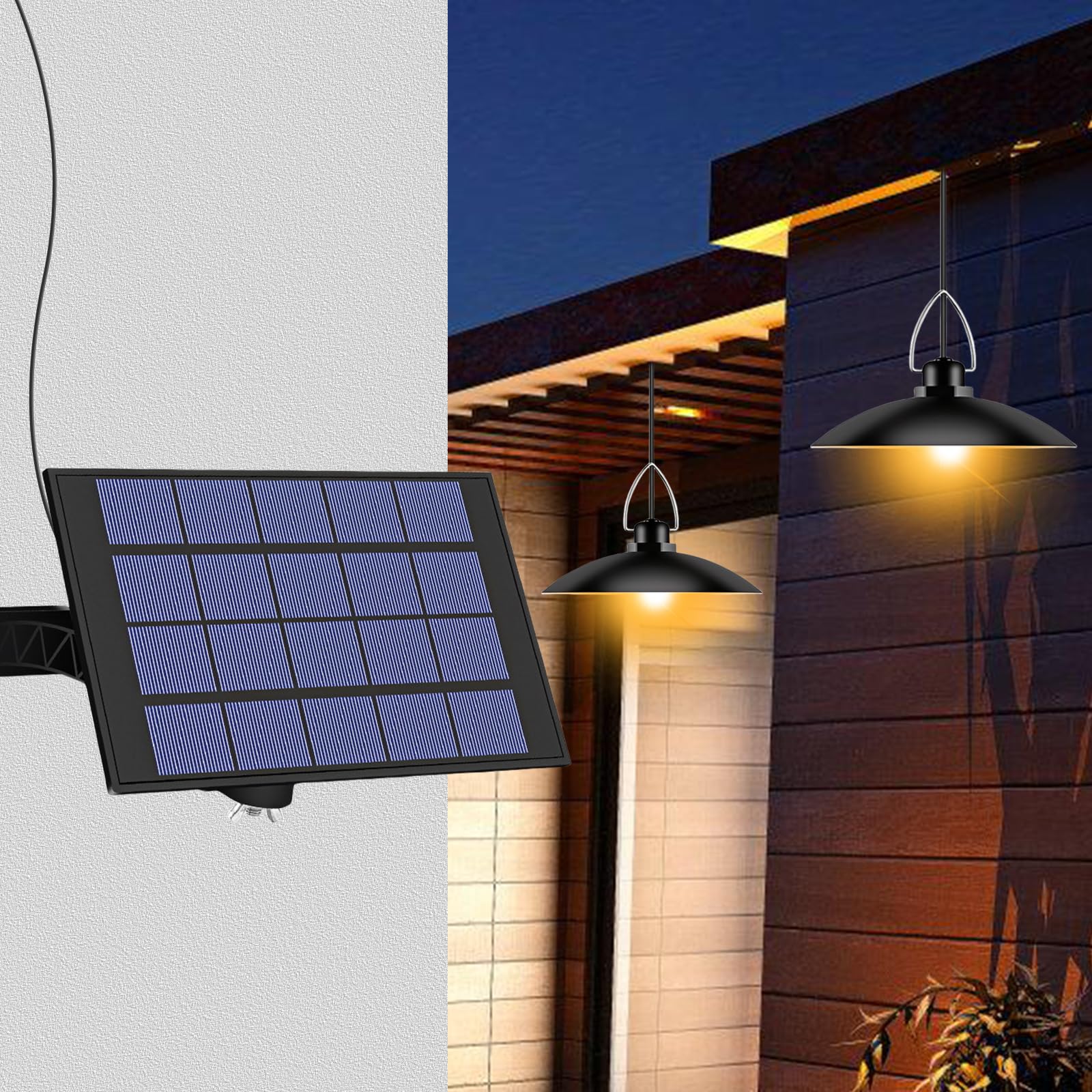 Solar Hängelampe,IP65 Wasserdicht,Solarlampen Für Außen Hängend Mit Fernbedienung,Solarlampen Für Außen Innen,Doppelköpfige Hängend Solarlampen Für Outdoor,Innen,Garten,Warm Weiß