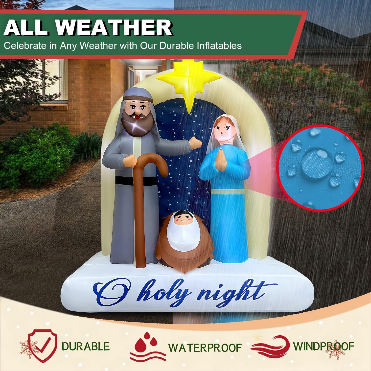 6ft Christmas Inflatables Nativity Scene Outdoor Decorations Built-in LED Lighted Blow Up Decoration Home Yard Outdoor Indoor Garden Lawn Decor