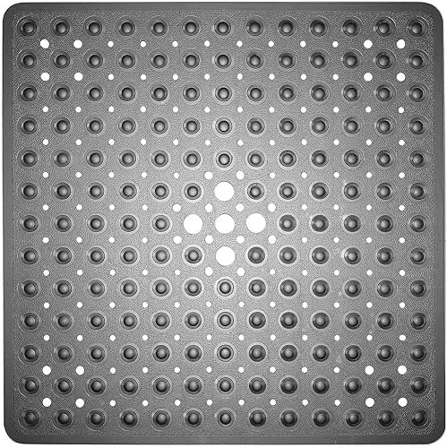 YINENN Tapete cuadrado de baño de 21 x 21 pulgadas con ventosas y agujeros de drenaje, antideslizante y lavable para duchas (transparente)
