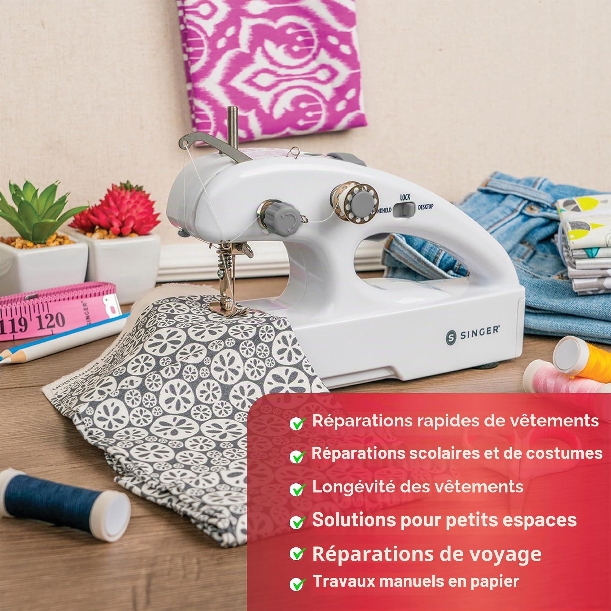 Singer 01774 Stitch Quick + Machine de réparation manuelle à deux fils, plastique, blanc