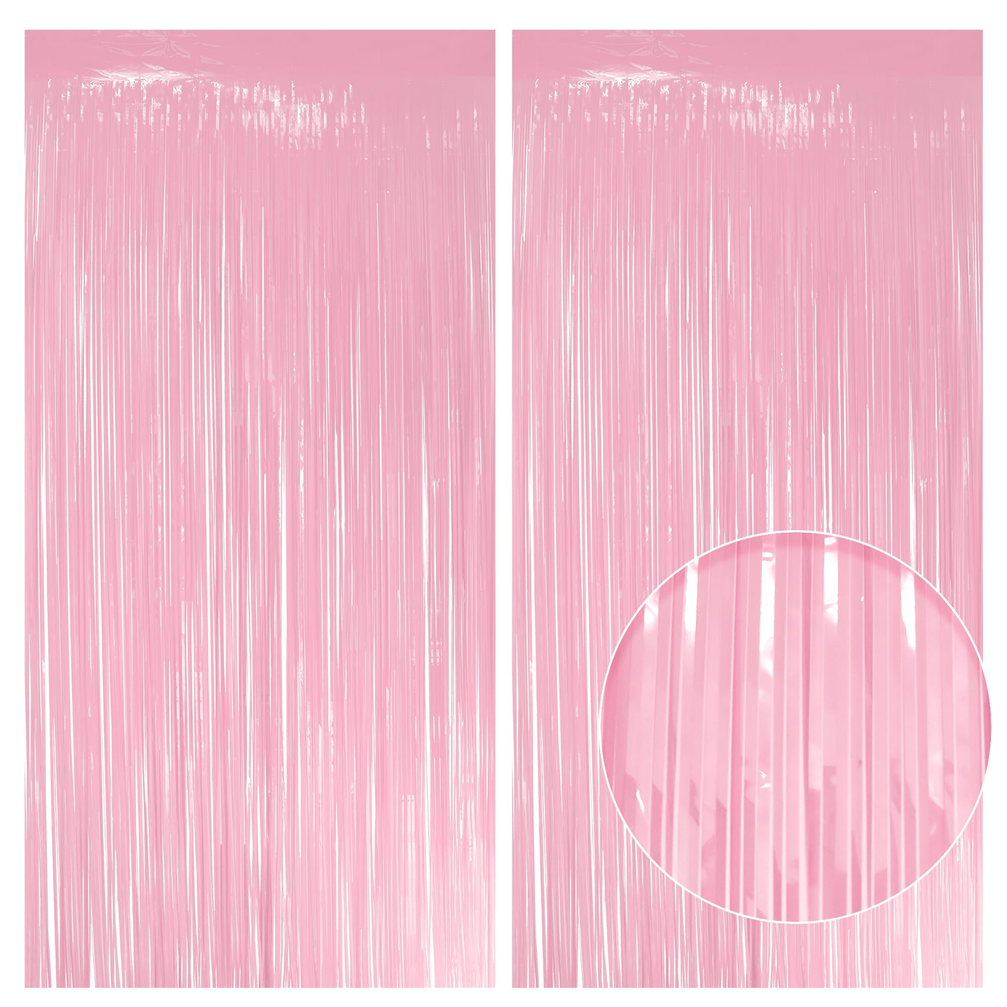 10 Pack Pastel Light Pink Fringe Backdrop, 3.2x8.2ft Shining Foil Tinsel Curtains, Birthday Party Decorations Door Streamers for Halloween, Christmas,