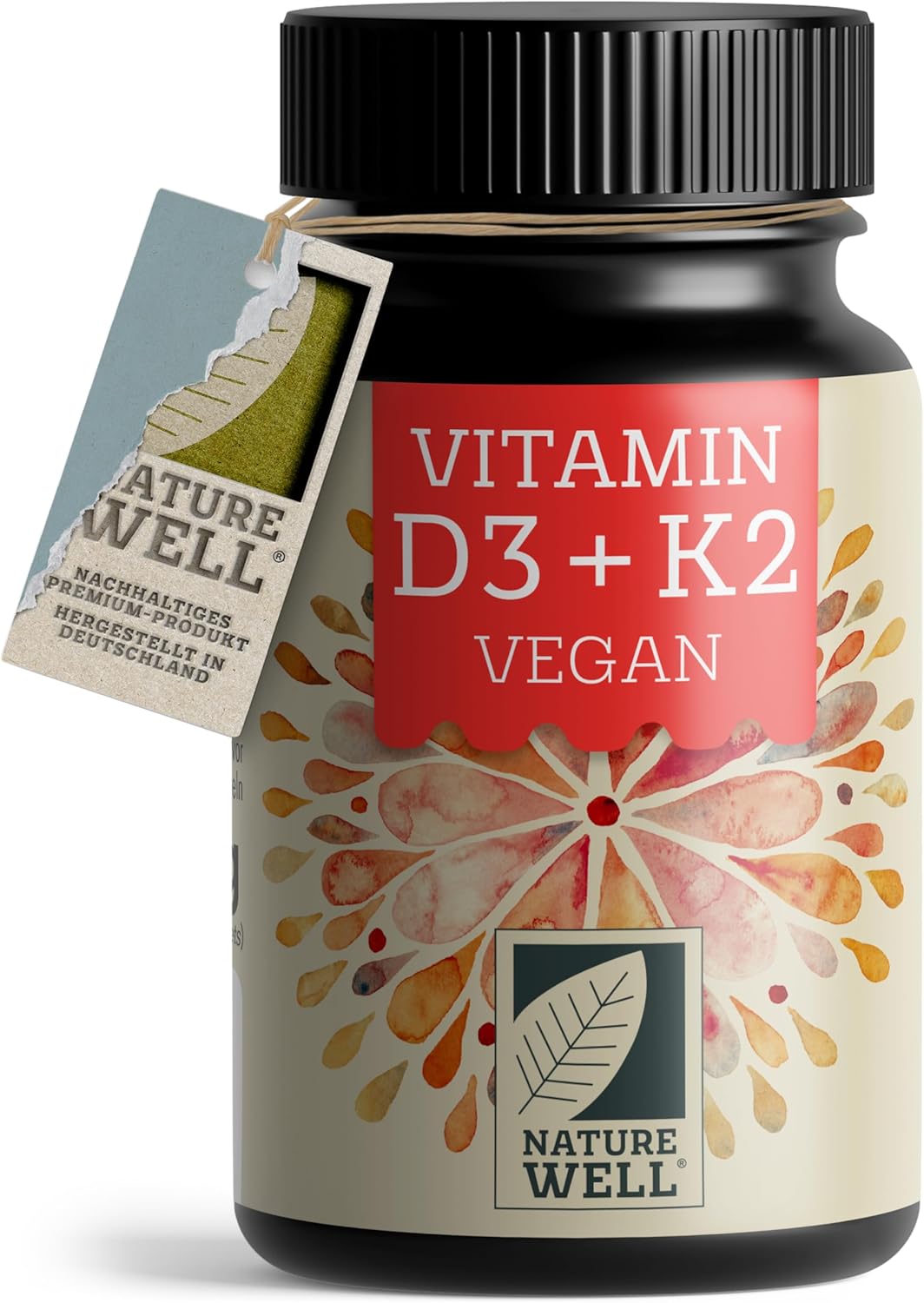 Vitamine D3 K2 veganistisch, 180 tabletten met 5000 IE D3 + 200 mcg K2, vitamine D3, hooggedoseerd en veganistisch, voorraadverpakking, laboratorium getest met certificaat, zonder ongewenste