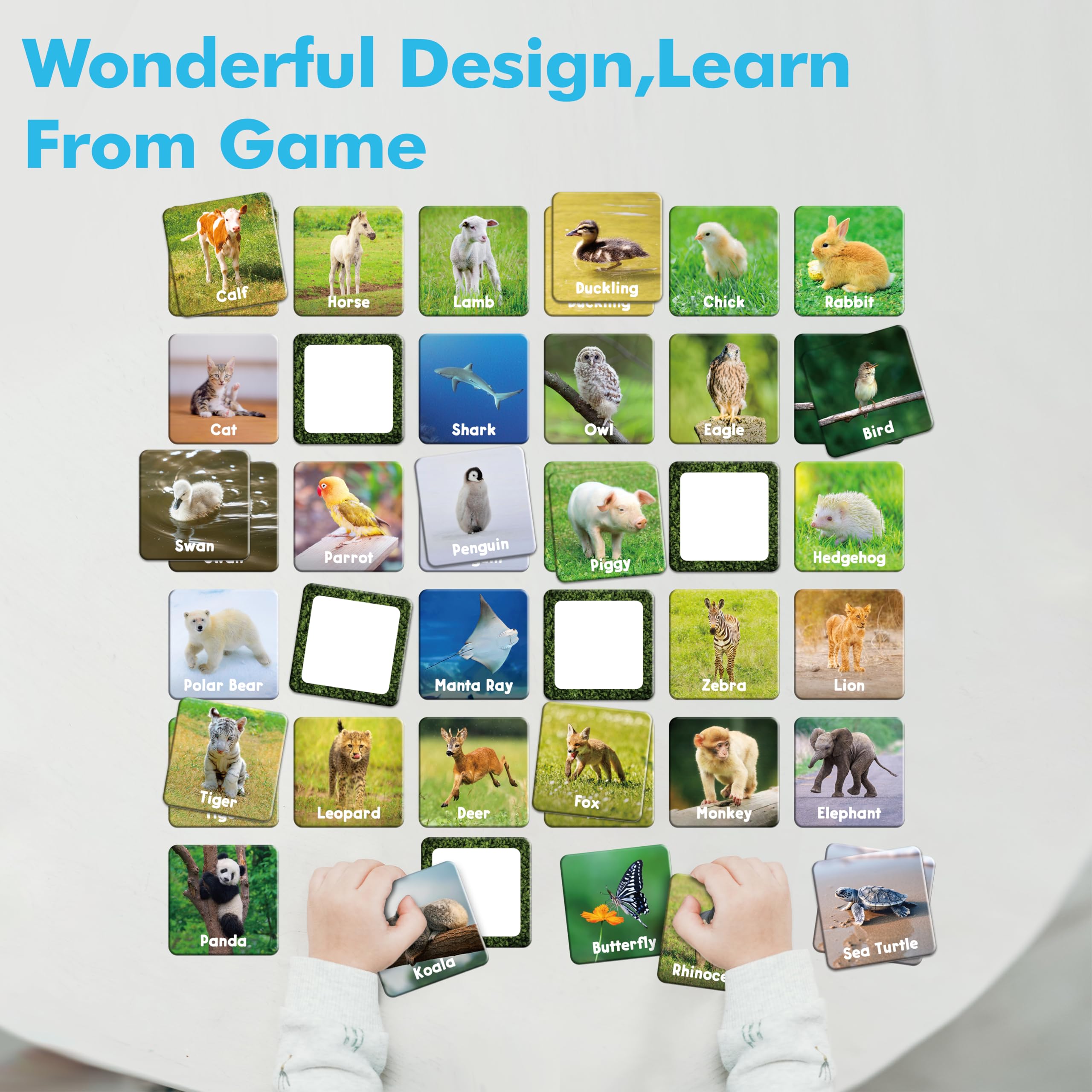 Animal Cards Matching Games For Ages 2-4 Memory Game – 16 Pairs Animal ...