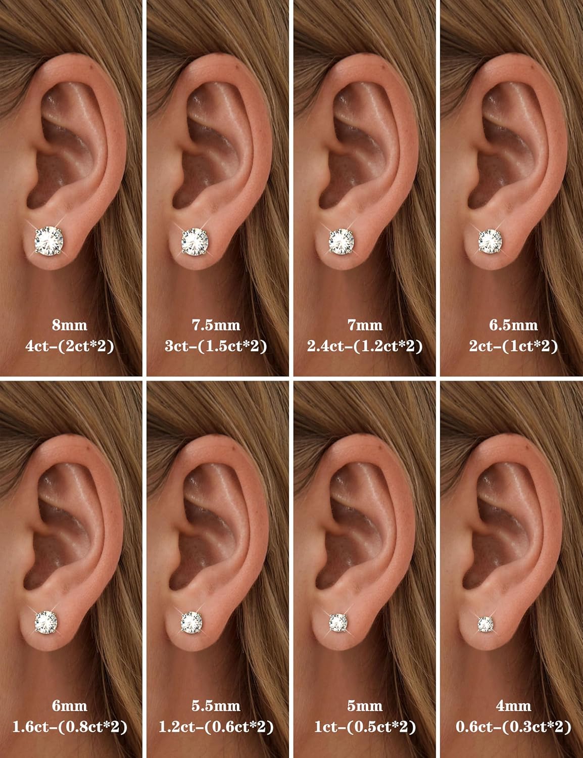 Moissanite Earrings 0.6-4ct for Women Men 925 Sterling Silver Brilliant Round Cut D Color VVS1 Created Diamond Earrings 18K White Gold Plated Hypoallergenic Stud Earrings with Gift Box 4-8MM