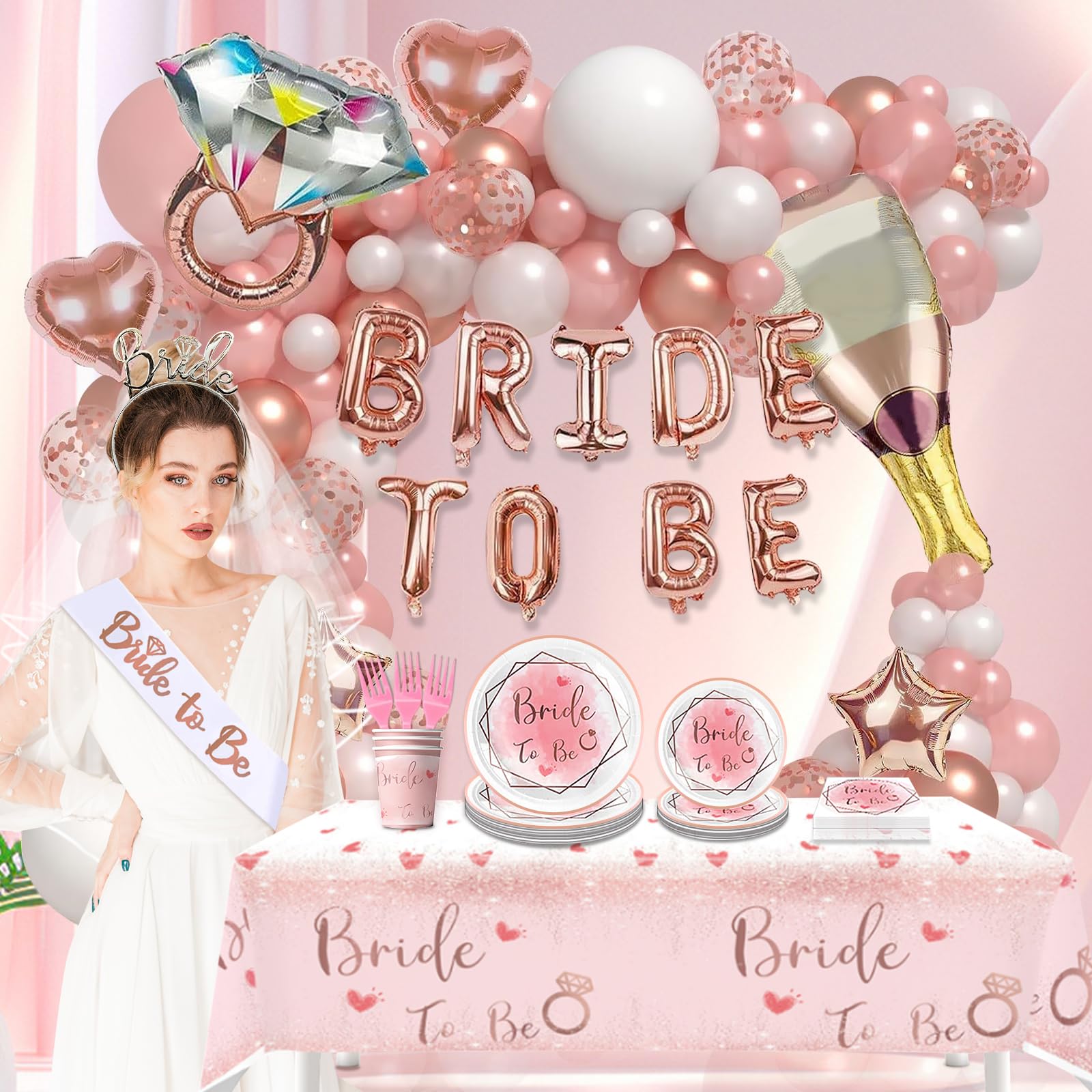 Amazon.com: 180Pcs Bachelorette Party Decorations,Pink Rose Gold Decor ...