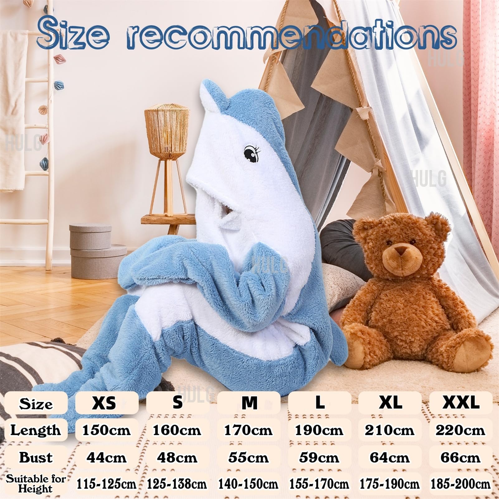 HULG Delfino Blanket - Coperta Delfino - in Morbidissima E Accogliente Flanella con Cappuccio, Tuta Delfino, Coperta Delfino con Cappuccio, Sacco A Pelo Delfino Indossabile per Adulti (Blue,L)