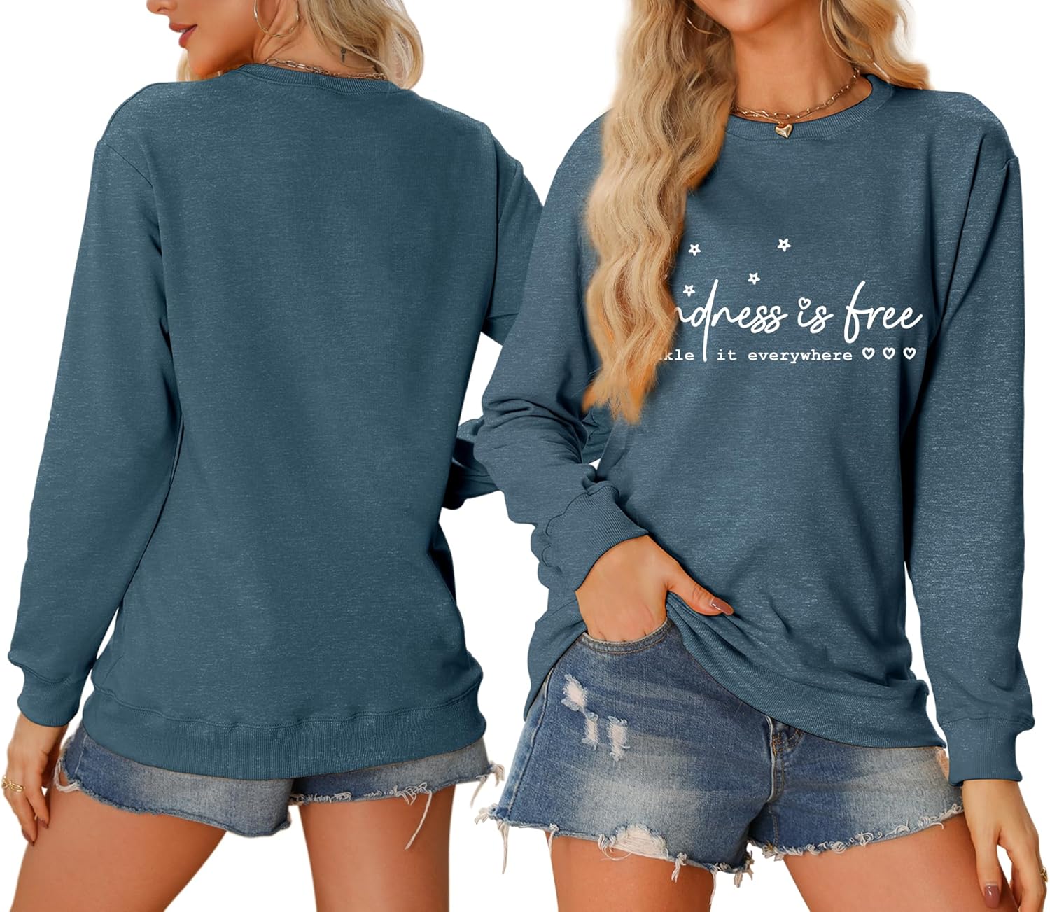 Women Sweatshirt Kindness Is Free Inspiring Long Sleeve Crew Neck Graphic Pullover Top Girls Lightweight Casual Shirt - Image 2