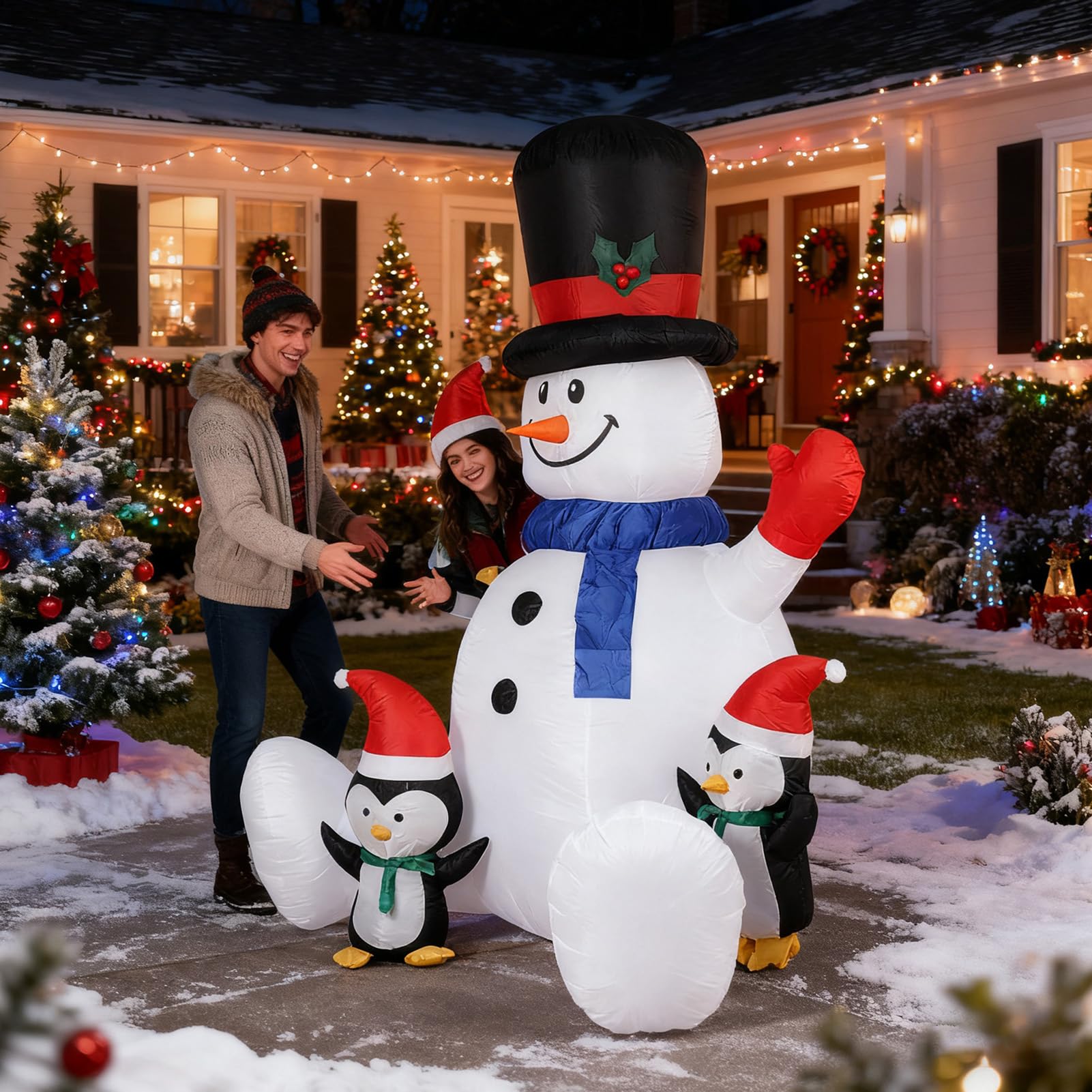 Muñeco De Nieve Inflable Navideño Inflable Estacional con Luces LED RGB Y 3